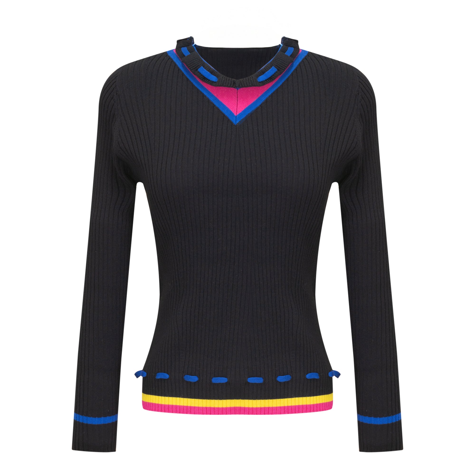 Contrast Paper Bag V Sweater in Black by Diciannove