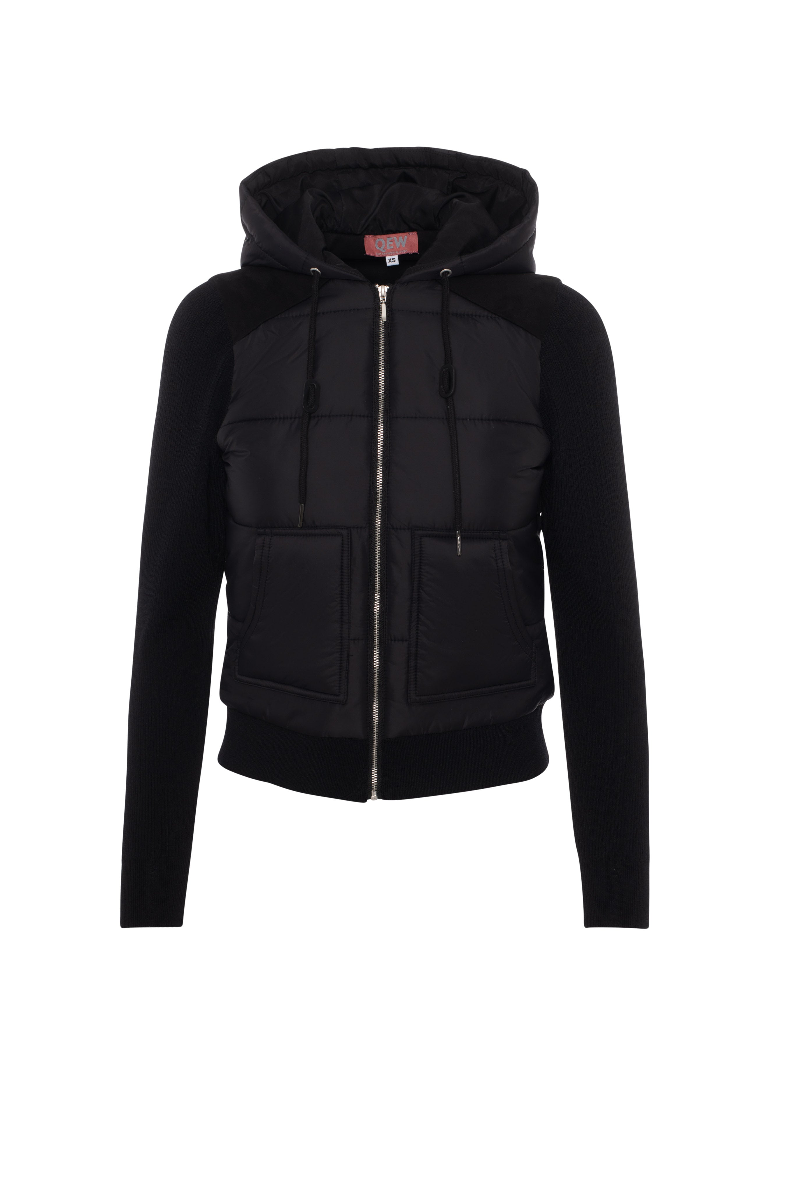 Knit Quilt Hooded Jacket in Black by QEW