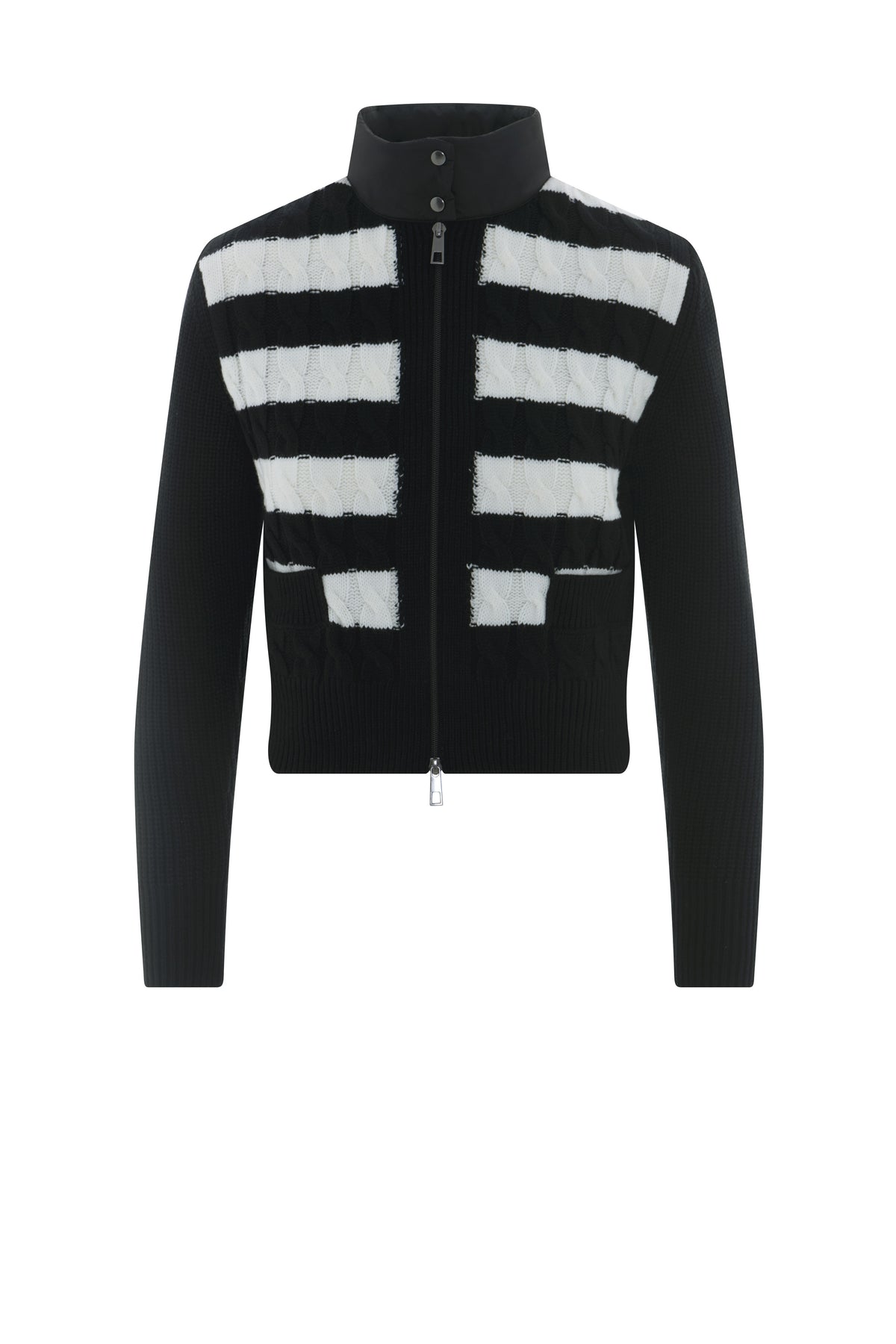 Striped Knit Quilt Cardigan in Black Cream by MiuMax