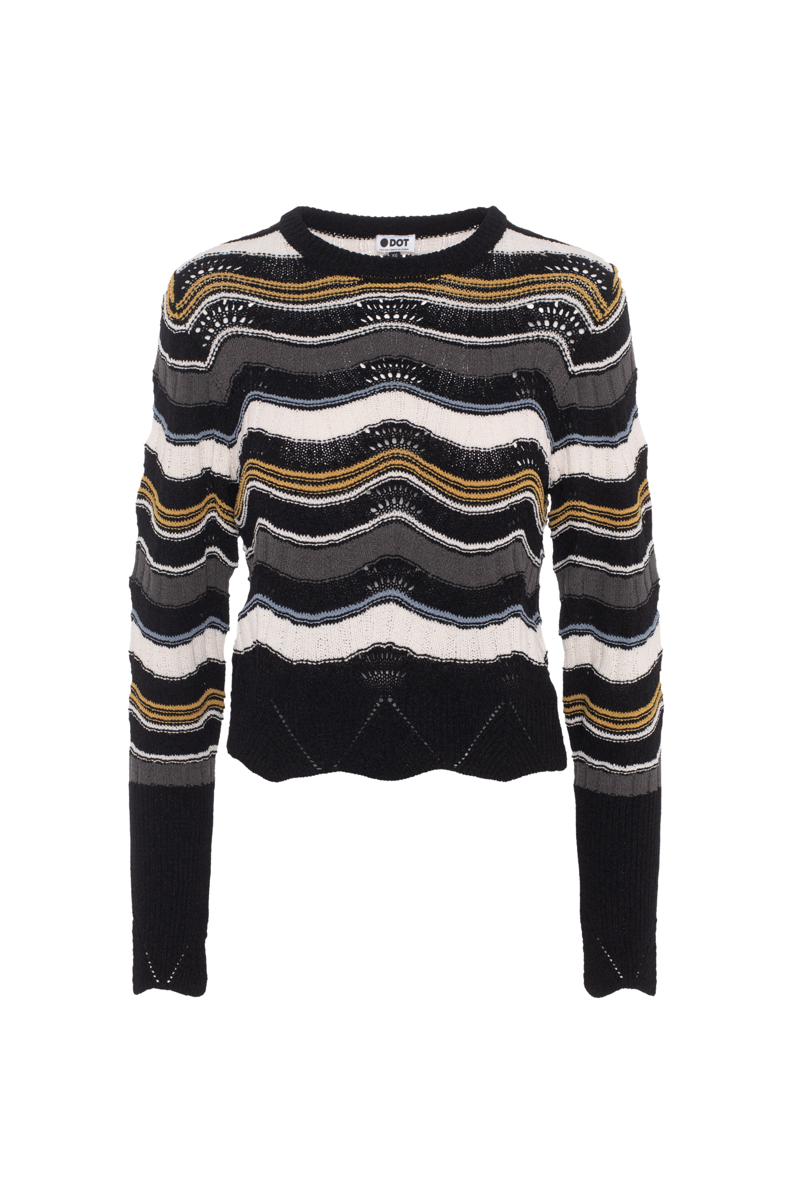 Crochet Knit Striped Top in Black Combo by Dot