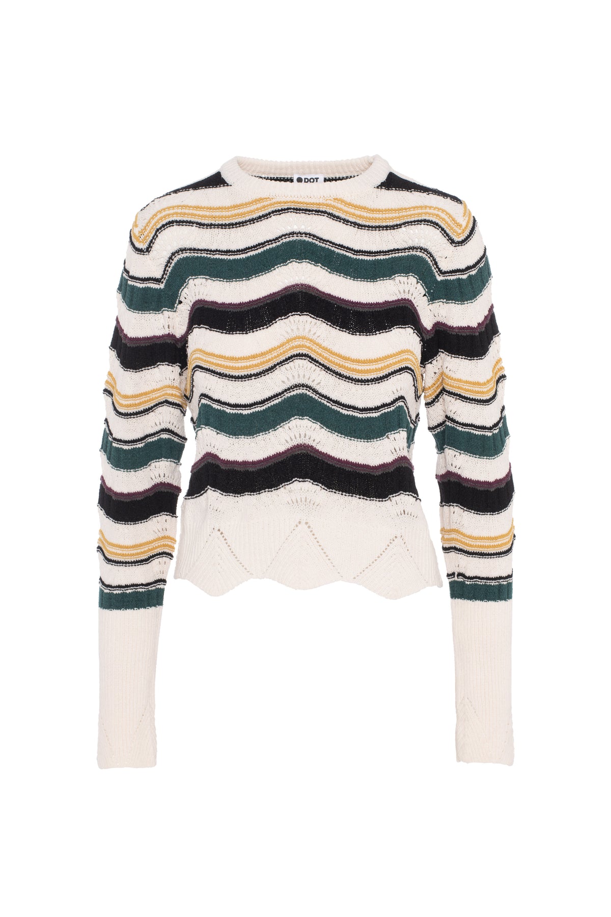 Crochet Knit Striped Top in Cream Combo by Dot