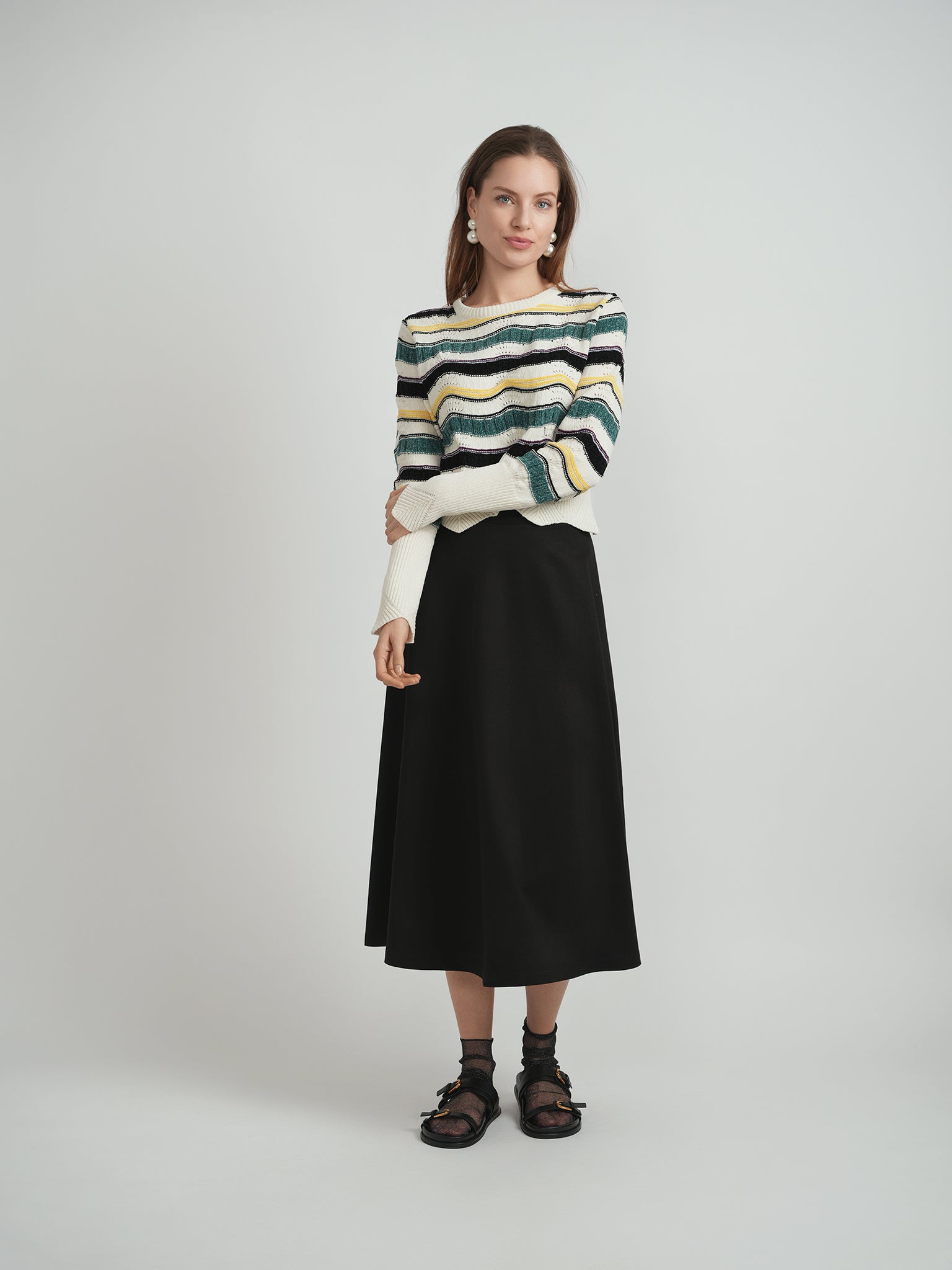 Crochet Knit Striped Top in by Dot