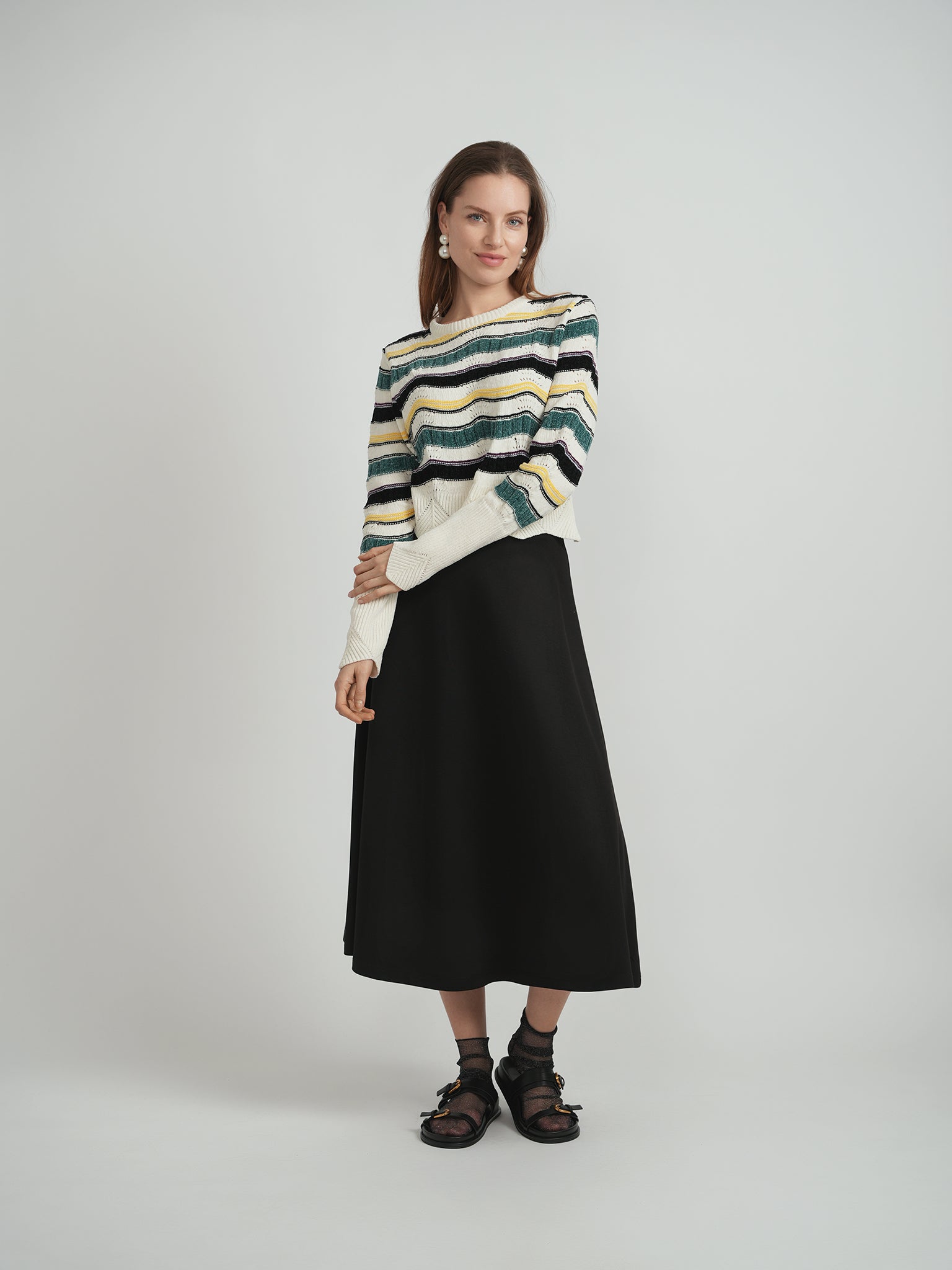 Crochet Knit Striped Top in by Dot