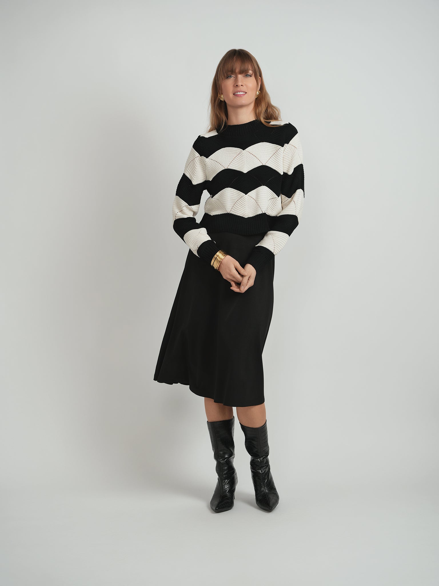 Mock Neck Cropped Wave Sweater in by MiuMax