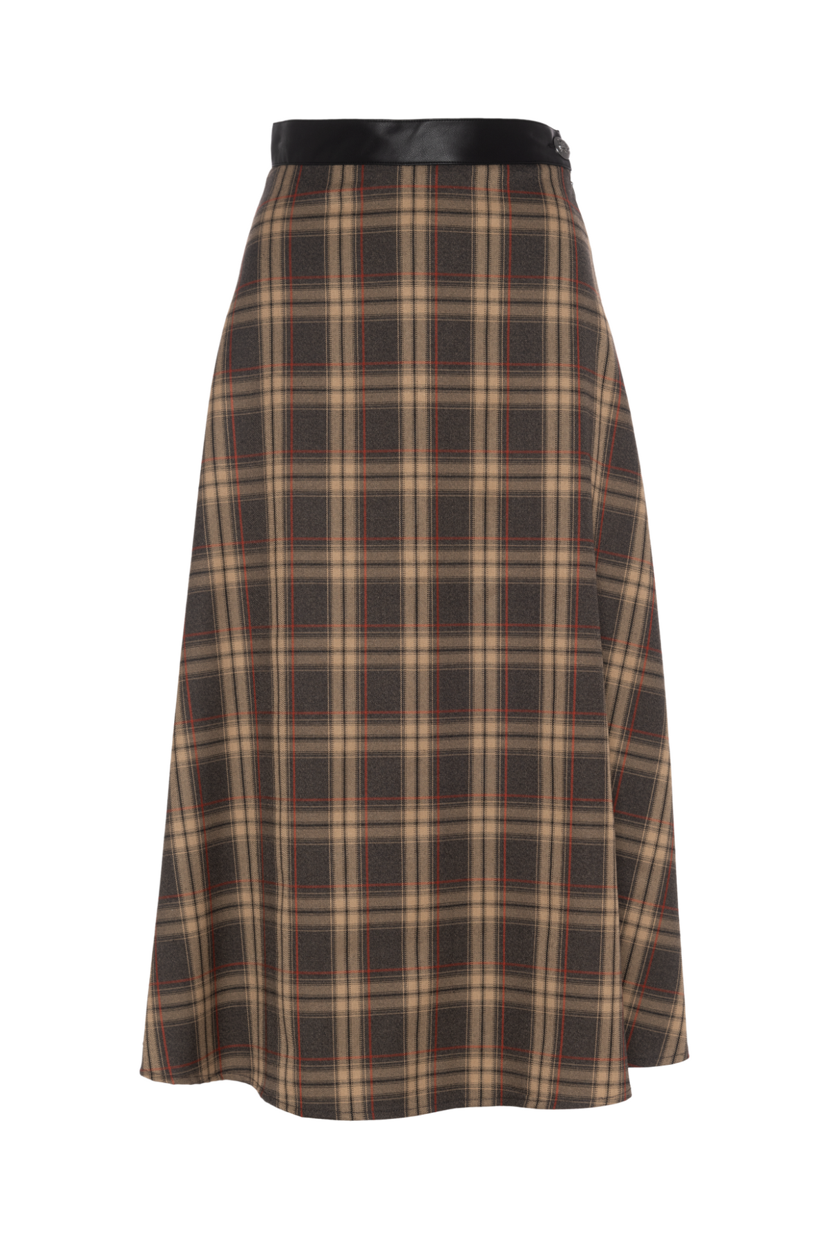 Plaid Midi Skirt in Olive Grey by Faves