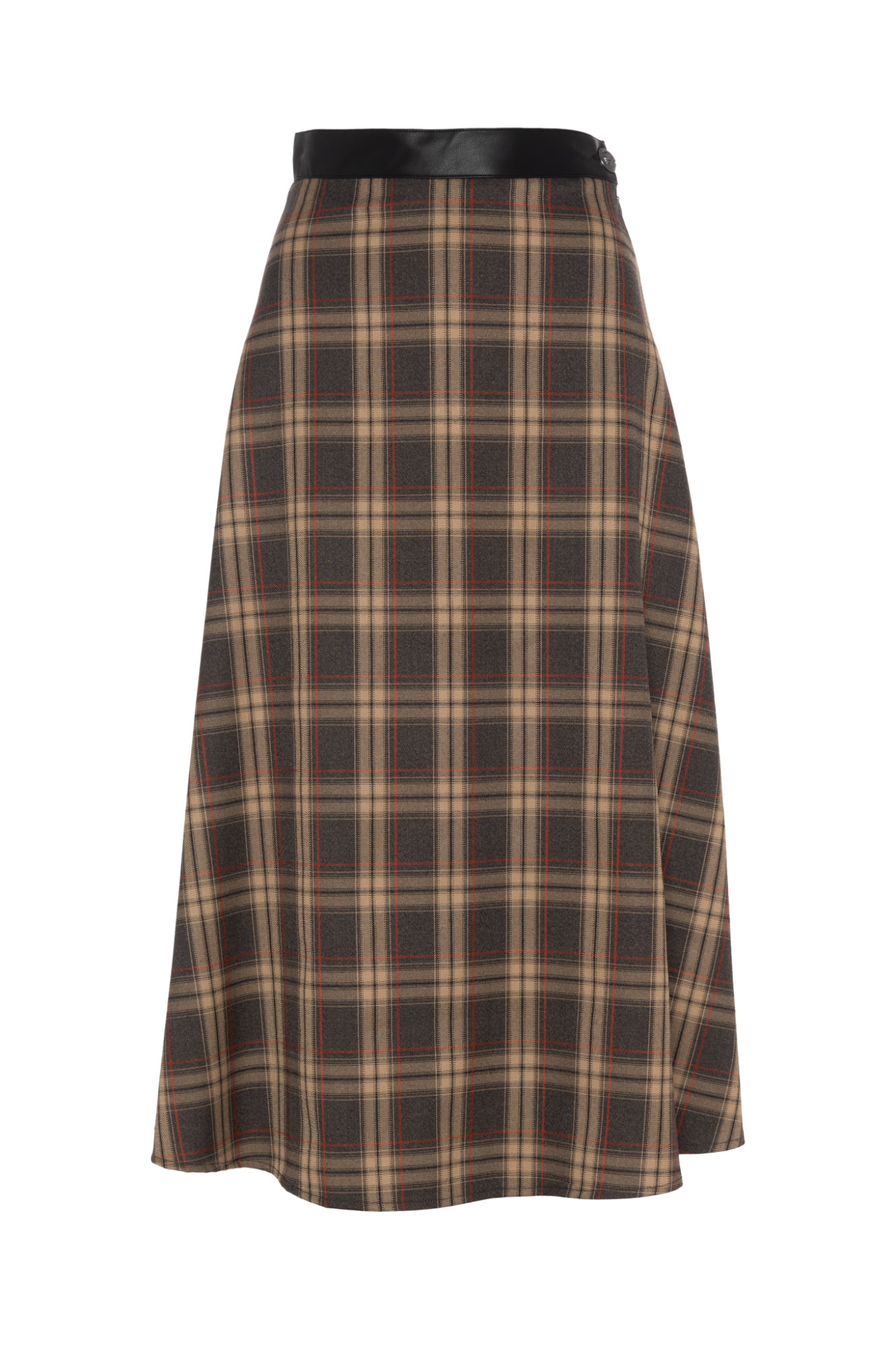 Plaid Midi Skirt in Olive Grey by Faves