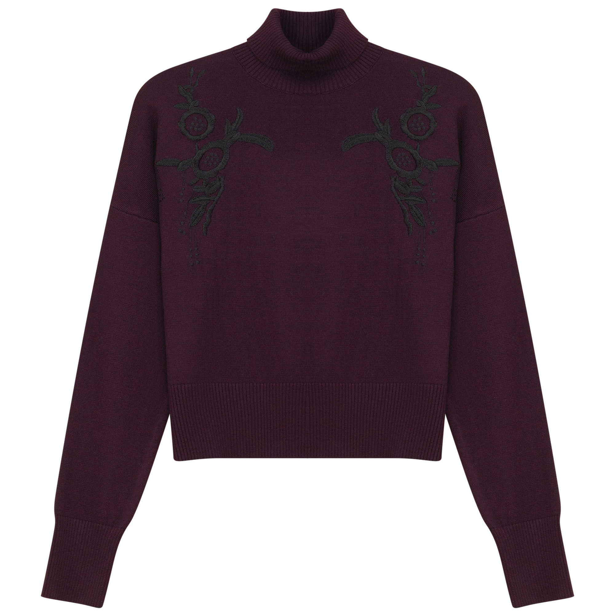 Mock Neck Applique Sweater in Dark Wine by Versatile