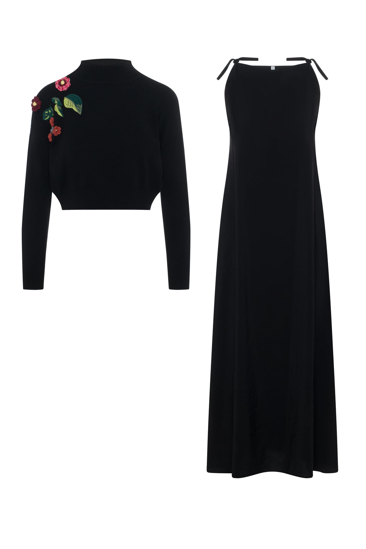 Cropped Applique SweaterJumper Set in Black by Versatile