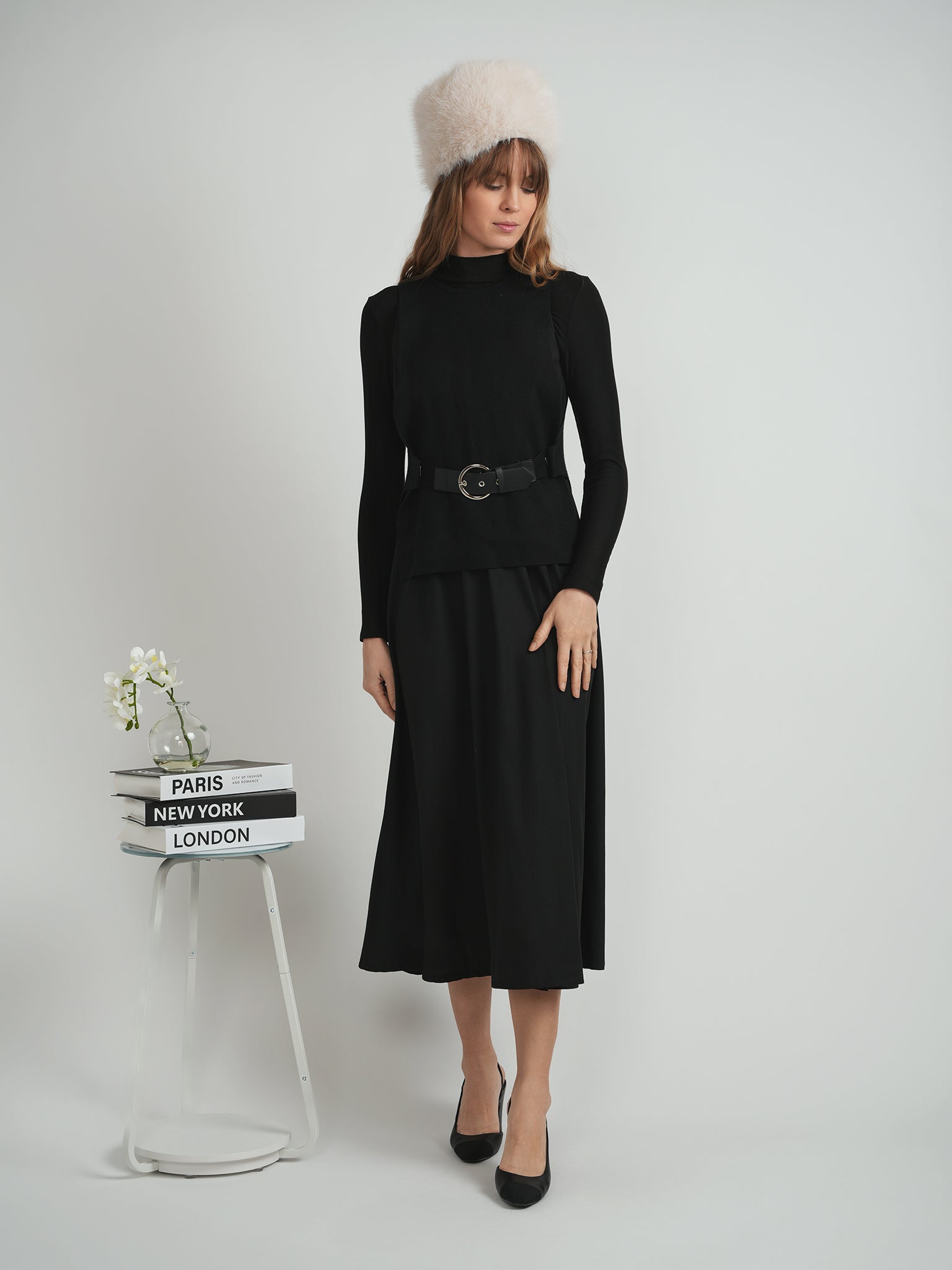 Belted Vest Crepe Jumper Combo in by E.U.X. Exclusive