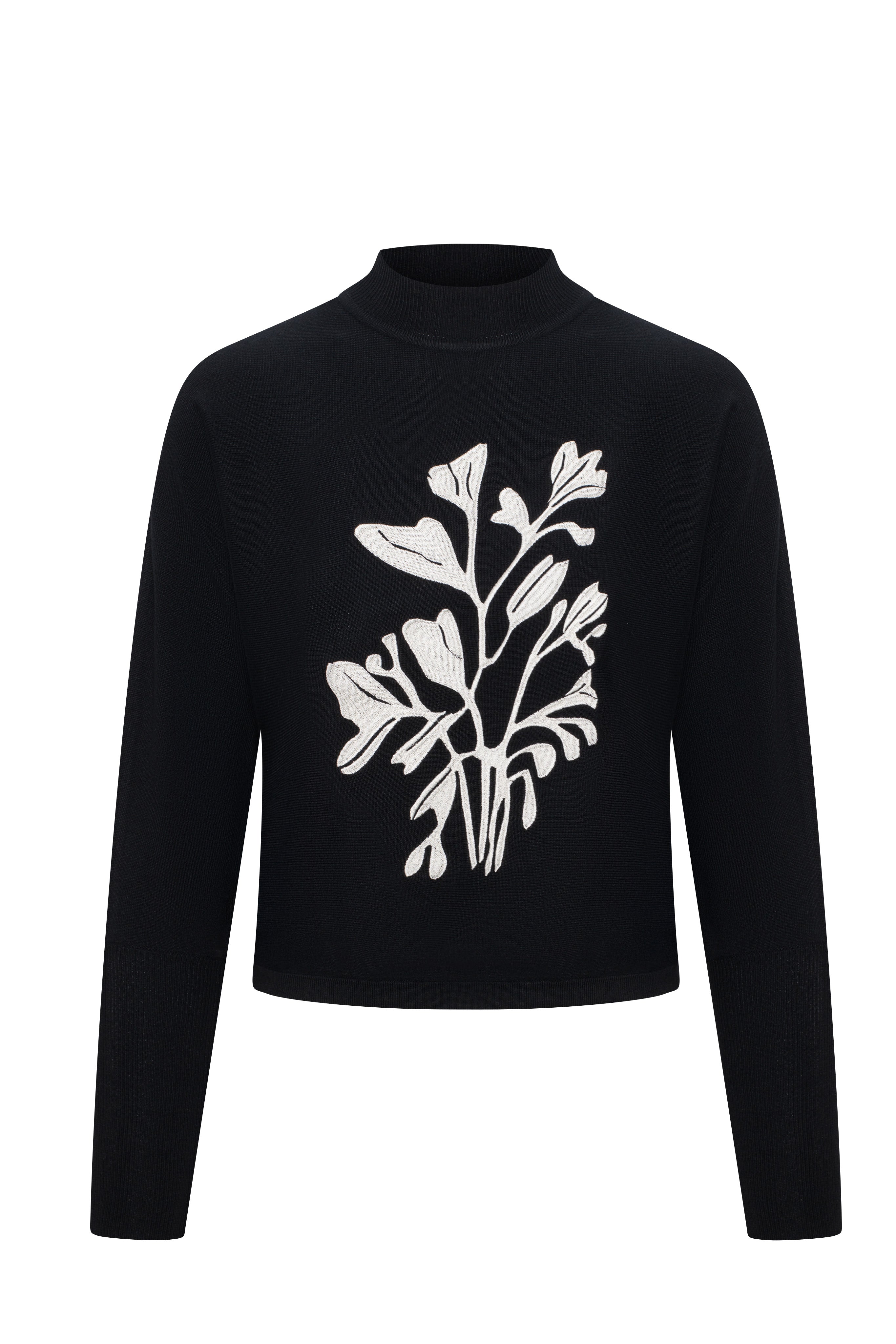 Dolman Sweater With Print in Black by Viva K