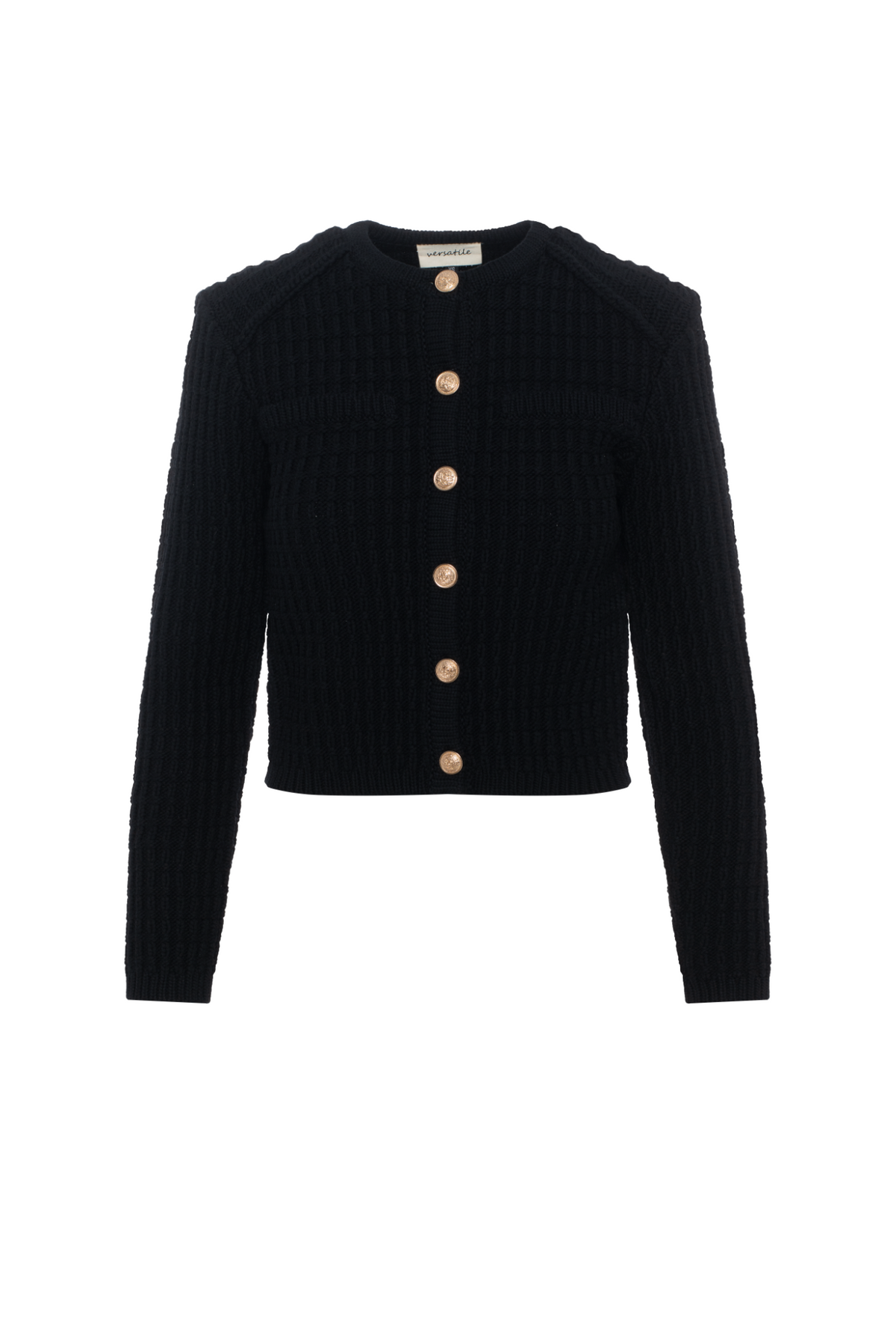 Crochet Knit Short Cardigan in Black by Versatile