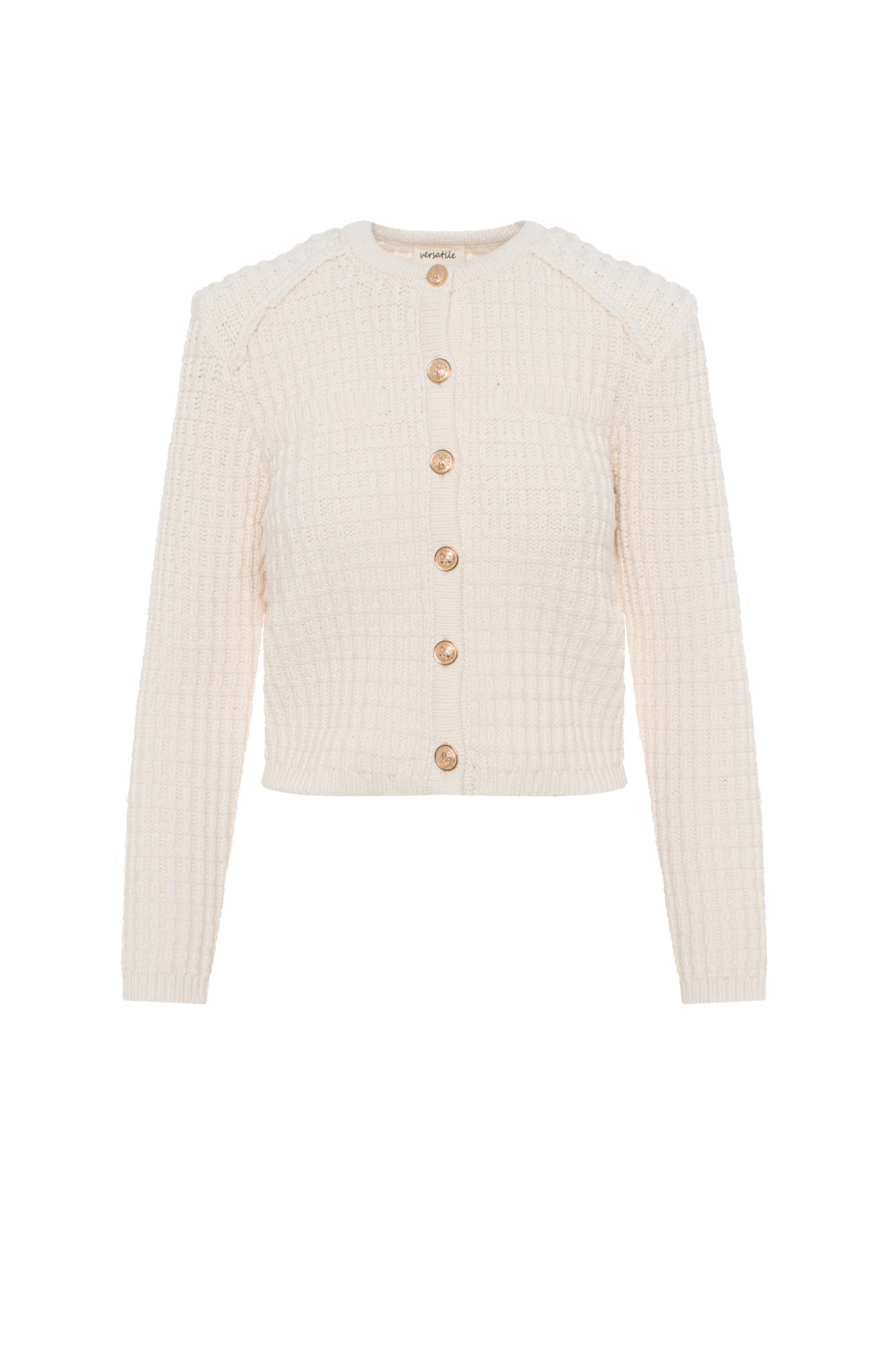 Crochet Knit Short Cardigan in Cream by Versatile