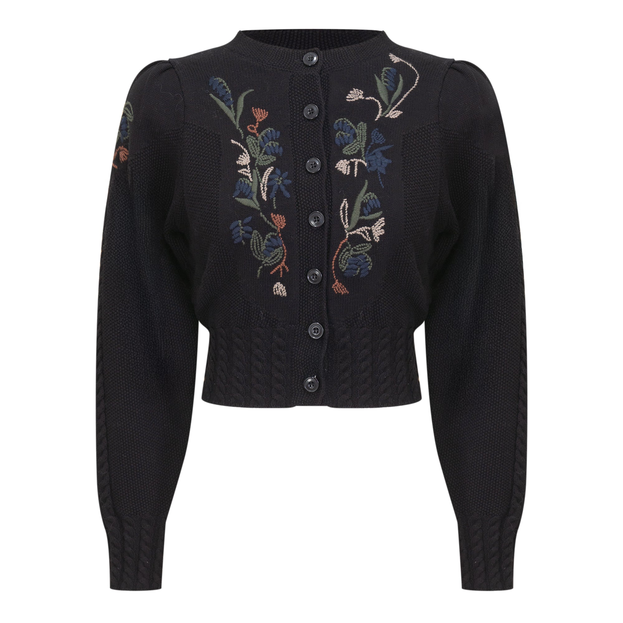 Embroidered Textured Knit Cardigan in Black by Birt UK