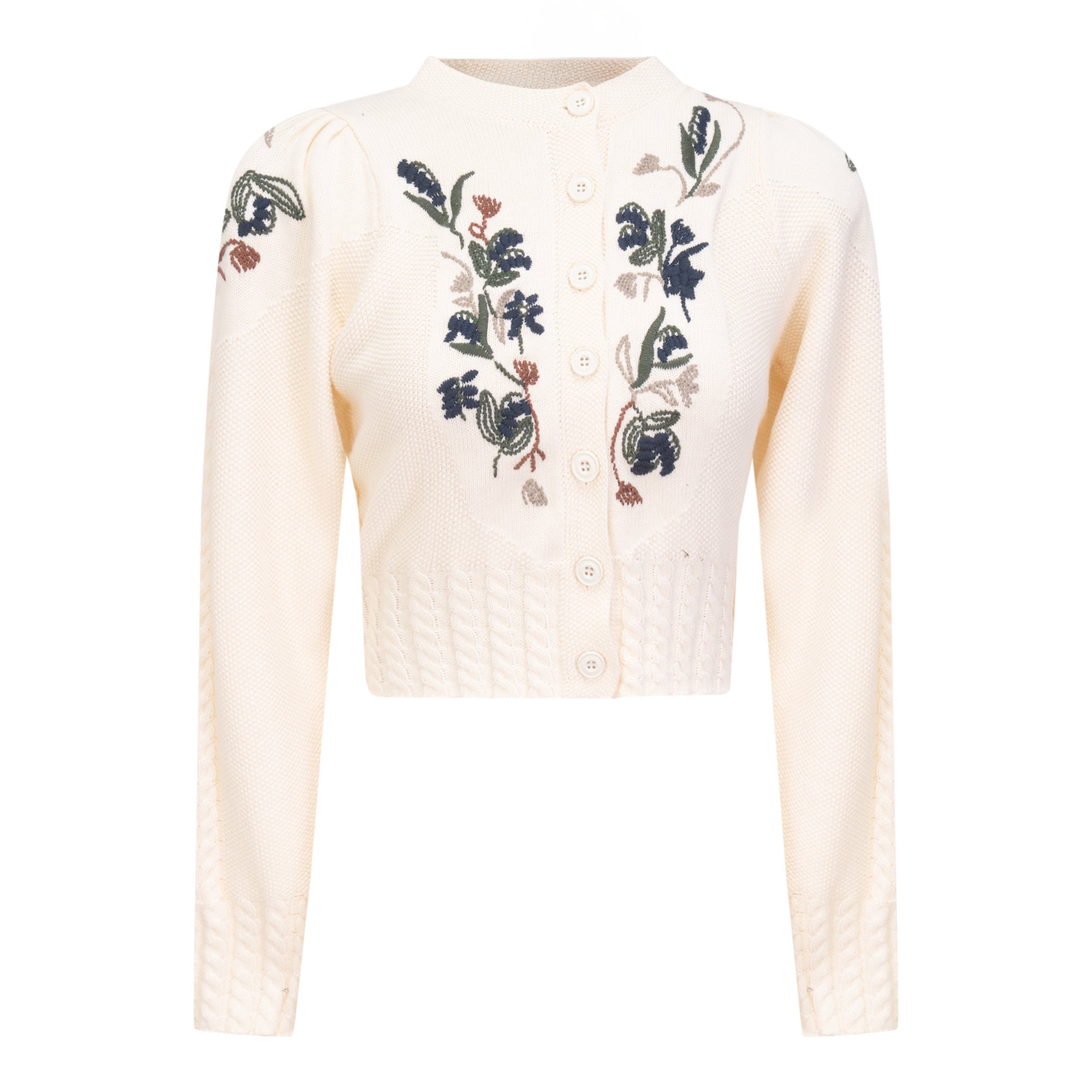 Embroidered Textured Knit Cardigan in Cream by Birt UK