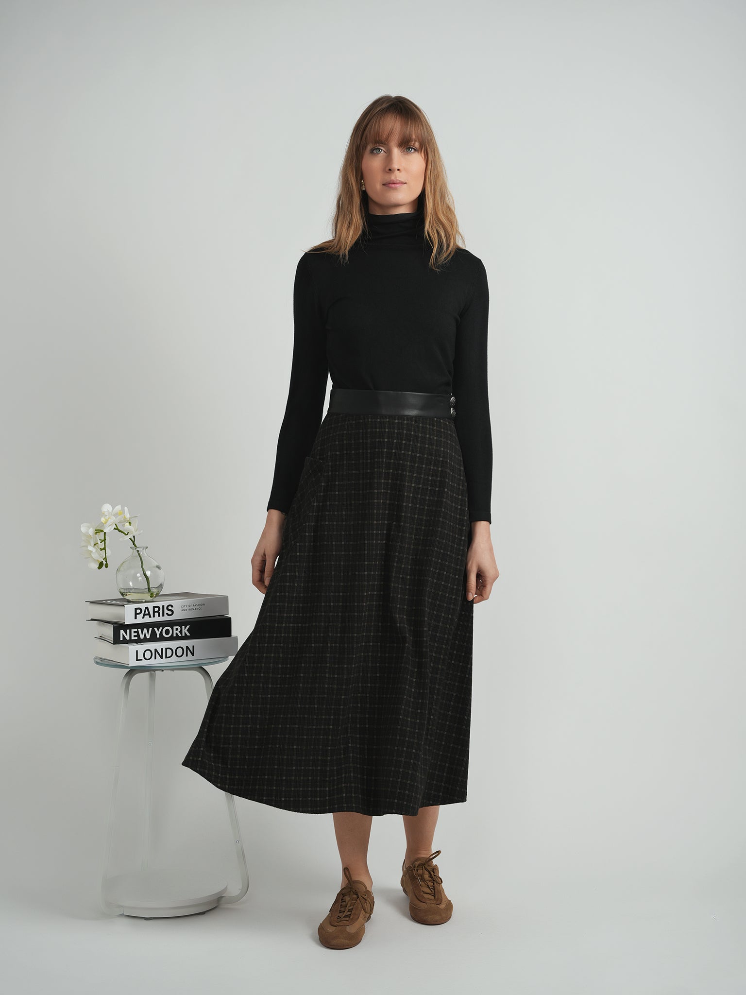 Plaid Corduroy Pocket Leather Skirt in by Oops