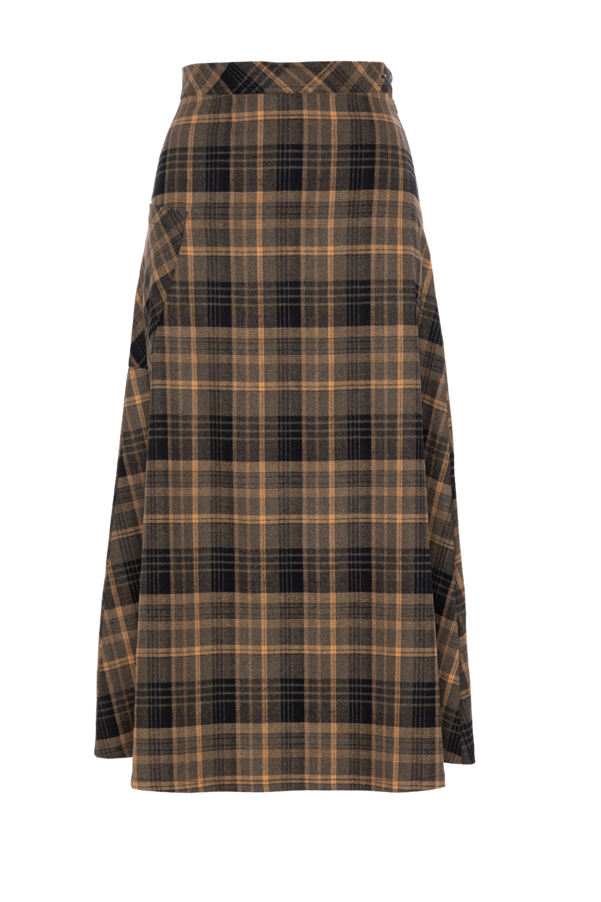 Plaid Corduroy Pocket Skirt in Olive by Faves