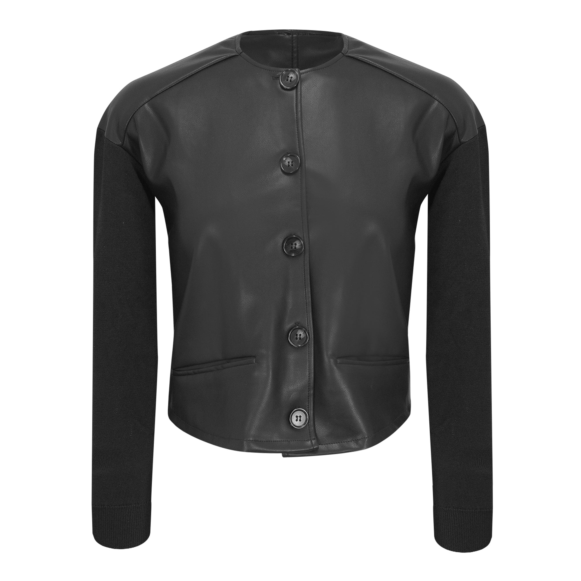 Cropped Leather Combo Jacket in Black by Versatile