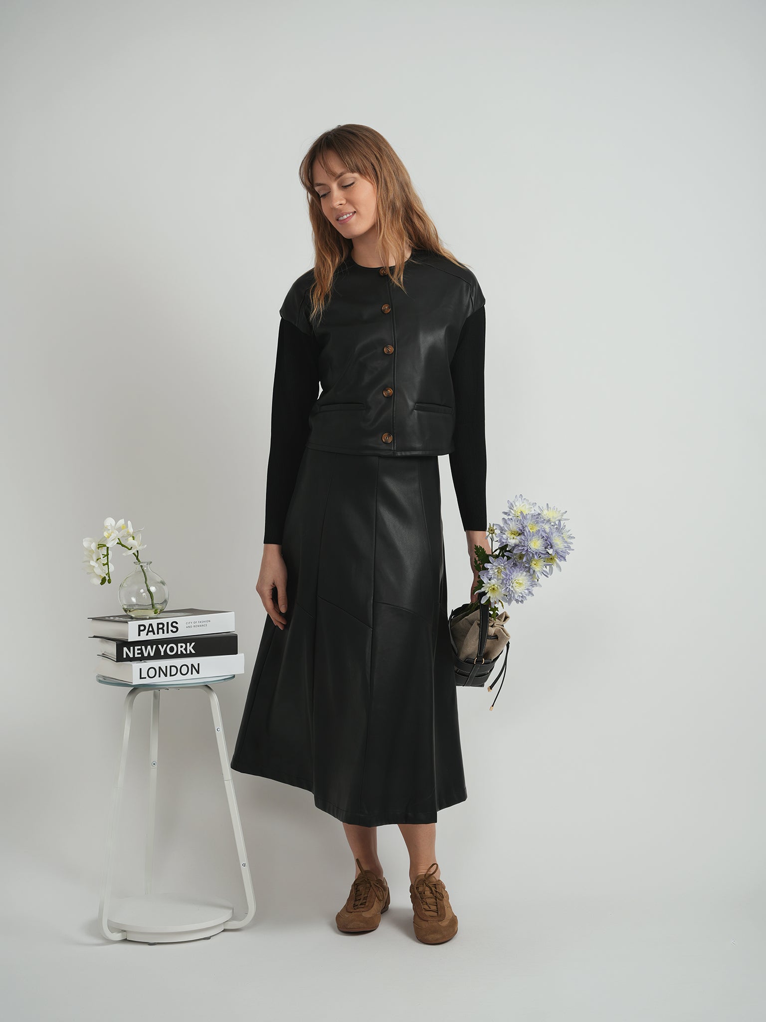 Cropped Leather Combo Jacket in by Versatile