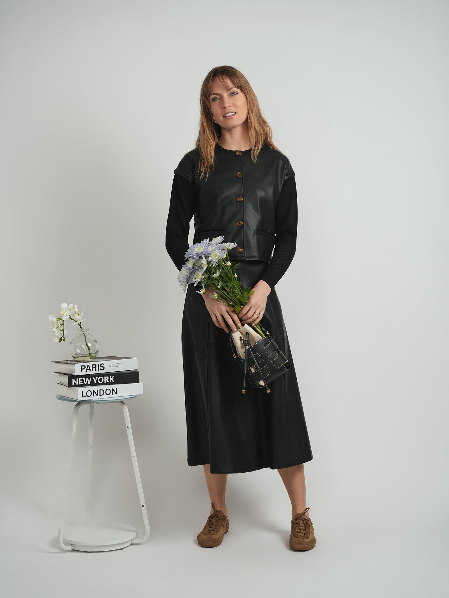 Cropped Leather Combo Jacket in by Versatile