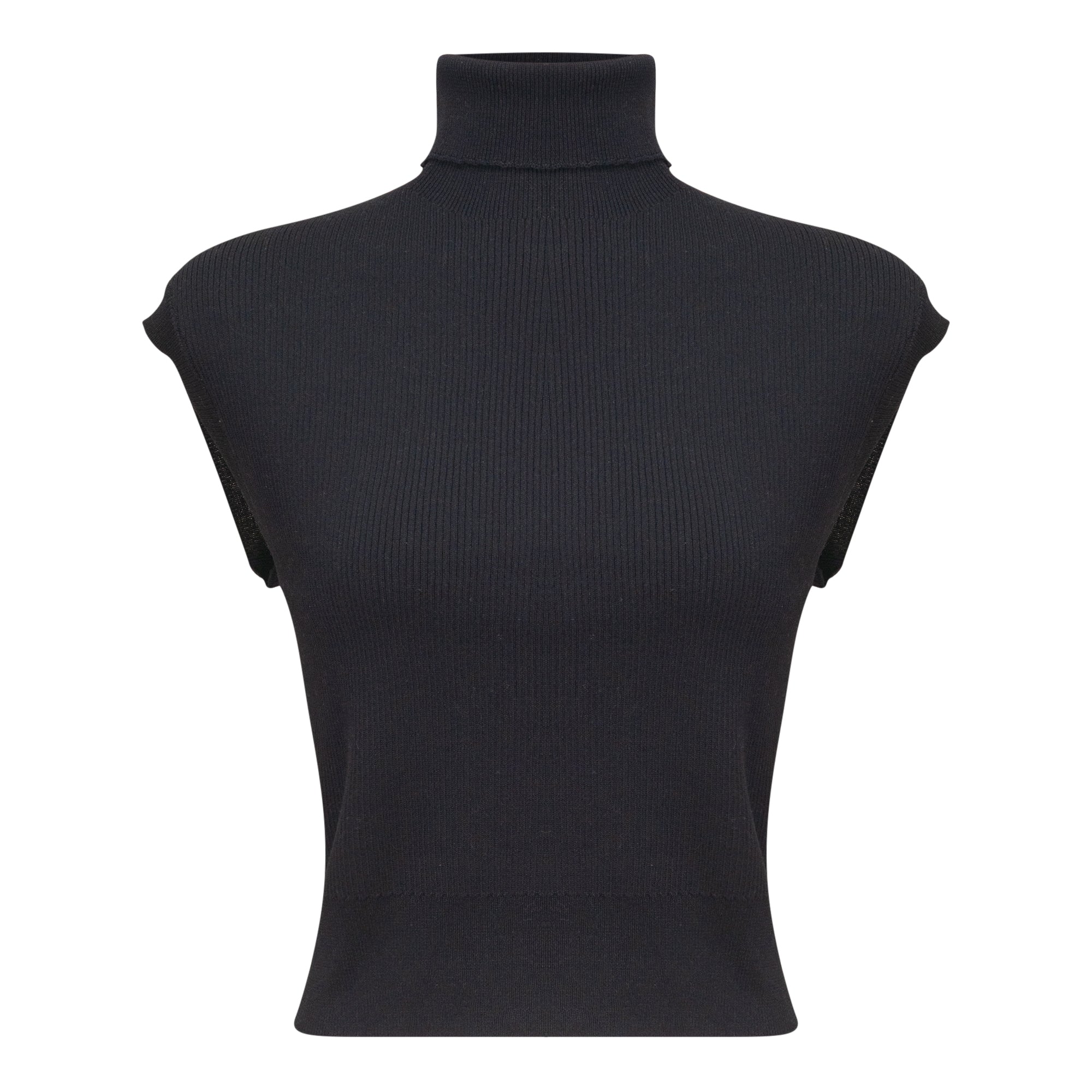 Turtle Neck Ribbed Knit Vest in Black by QEW