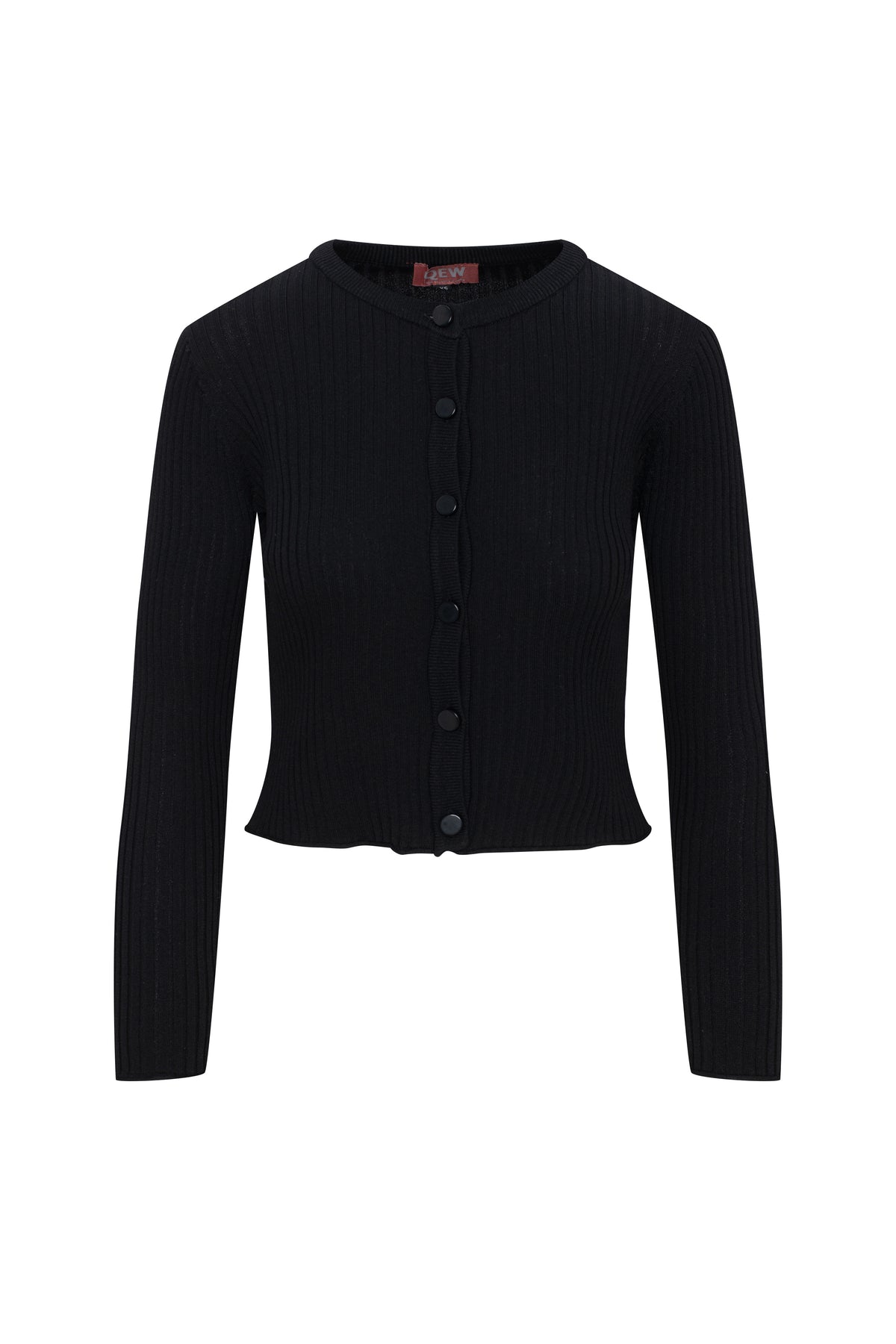 Wide Rib Cropped Knit Cardigan in Black by QEW