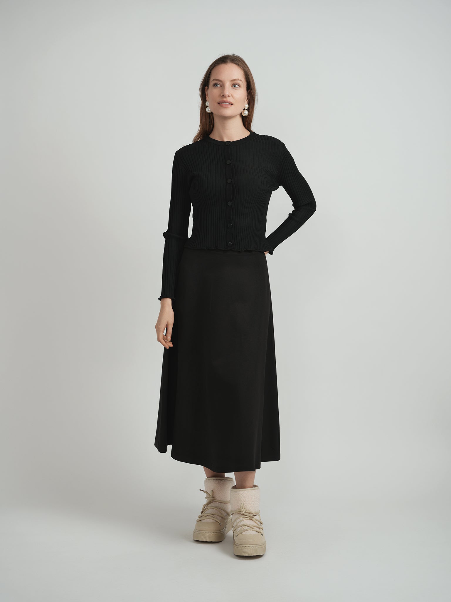 Wide Rib Cropped Knit Cardigan in by QEW