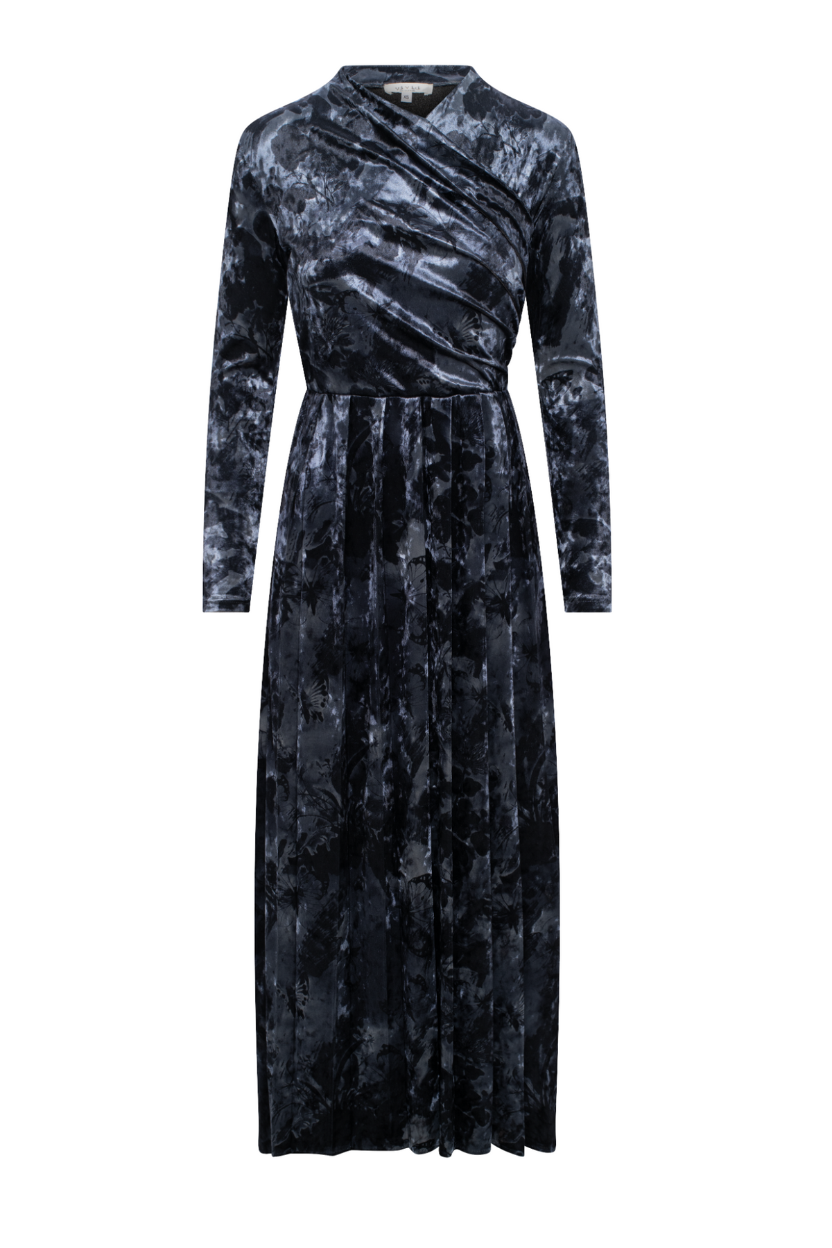 Floral Velour Mock Wrap Maxi Robe in Black Denim by Vivid