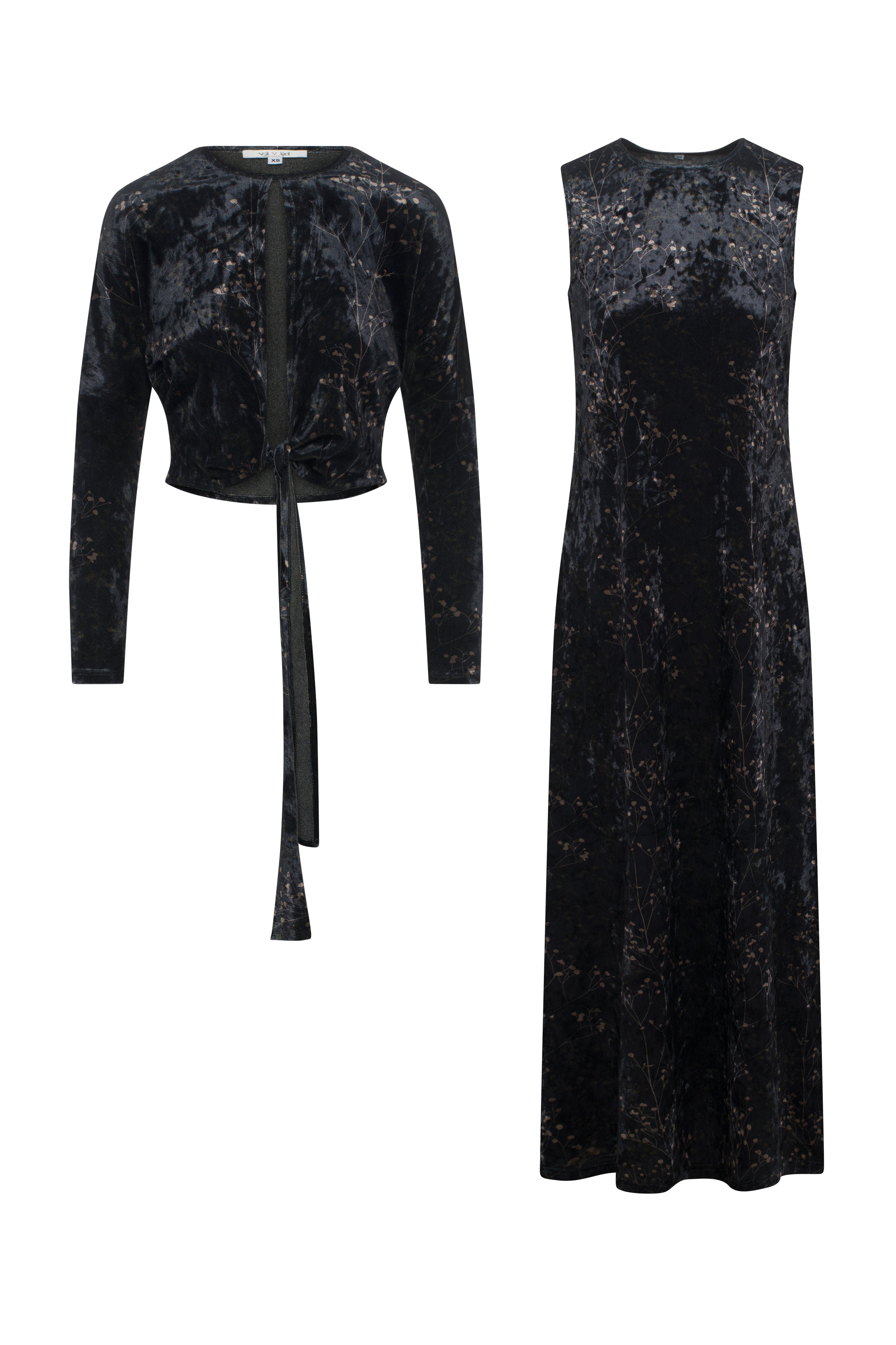 Printed Velour Maxi Jumper Set in Black Olive by Vivid