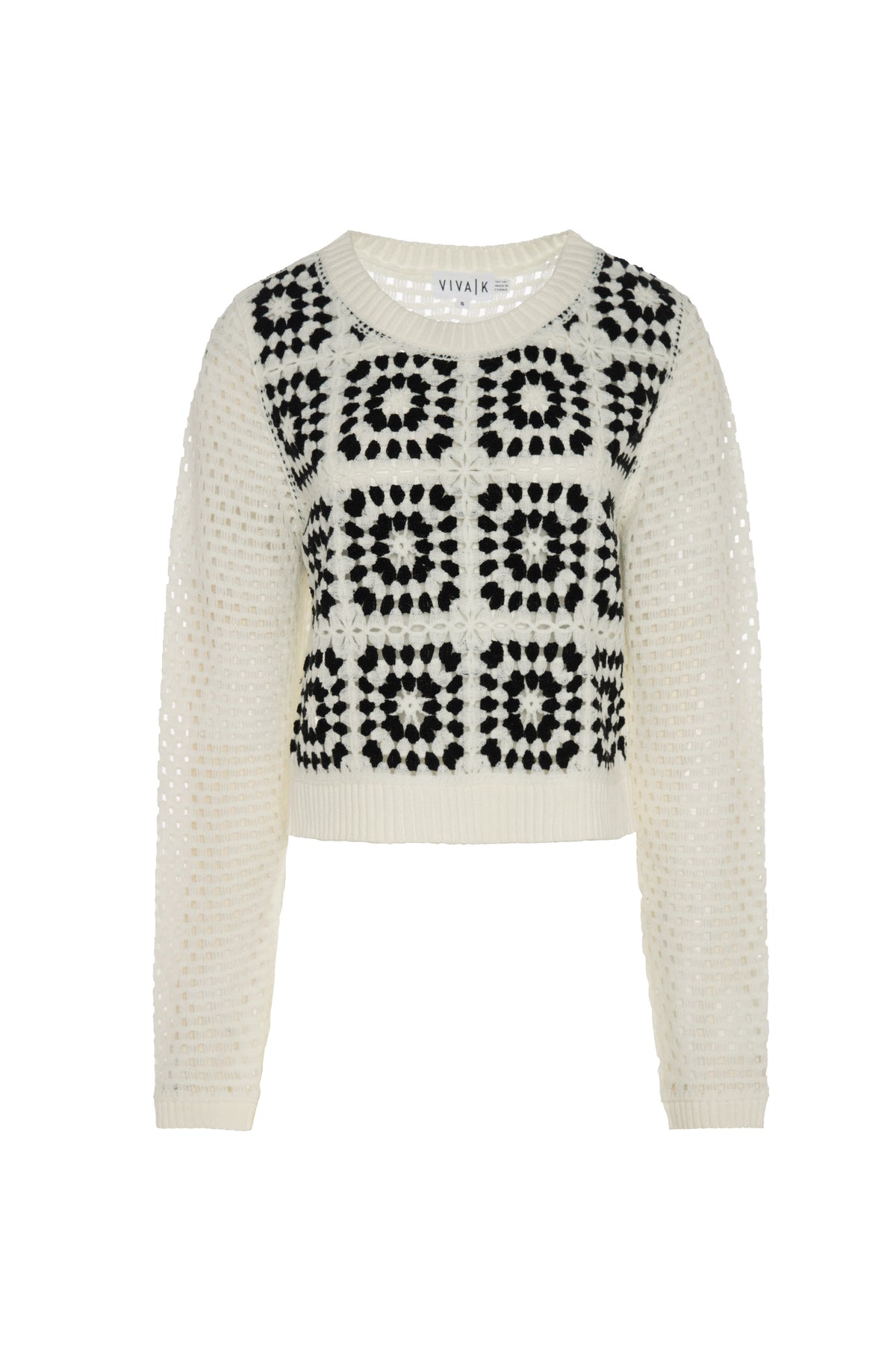 Crochet Design Top in Cream Black by Viva K