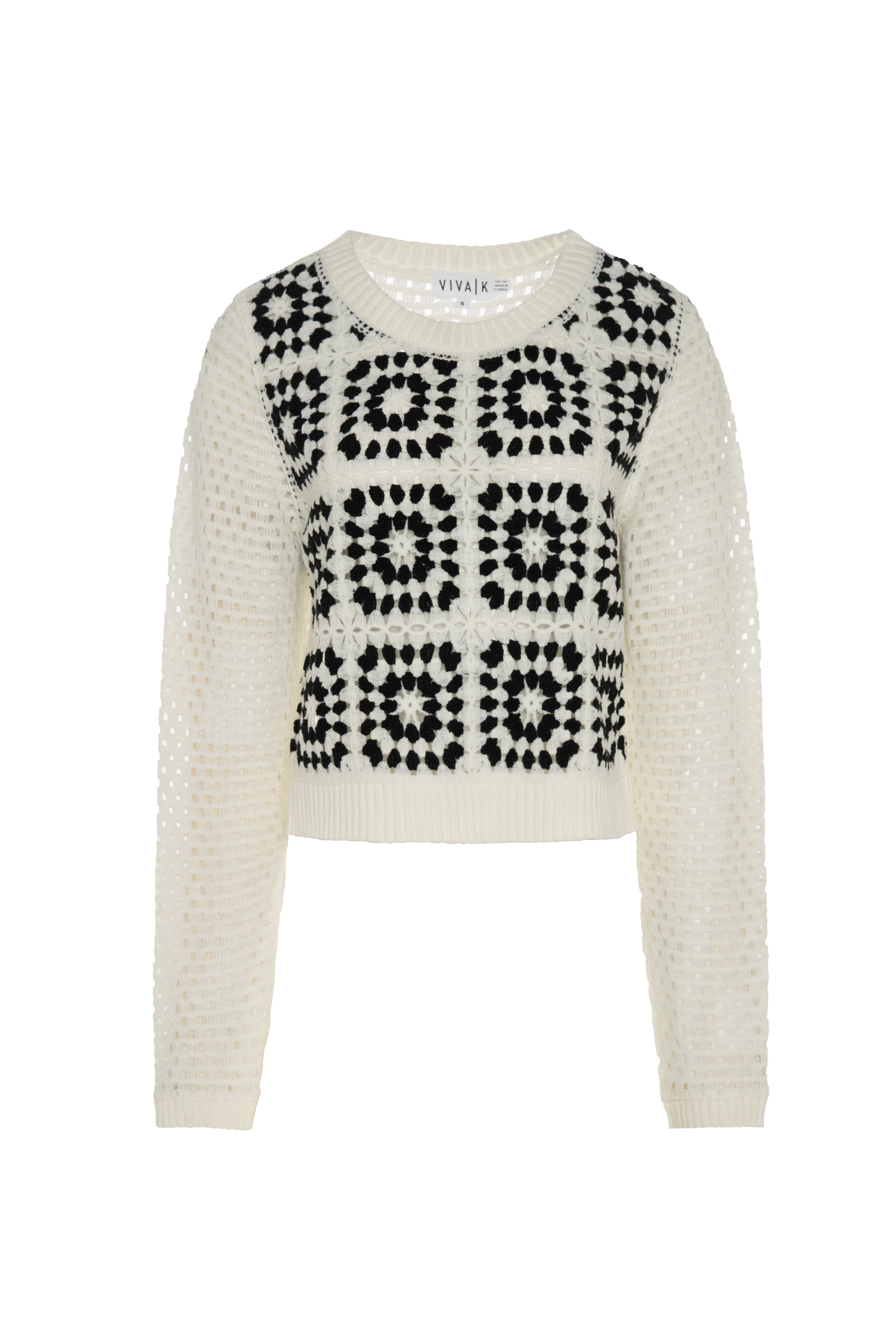 Crochet Design Top in Cream Black by Viva K