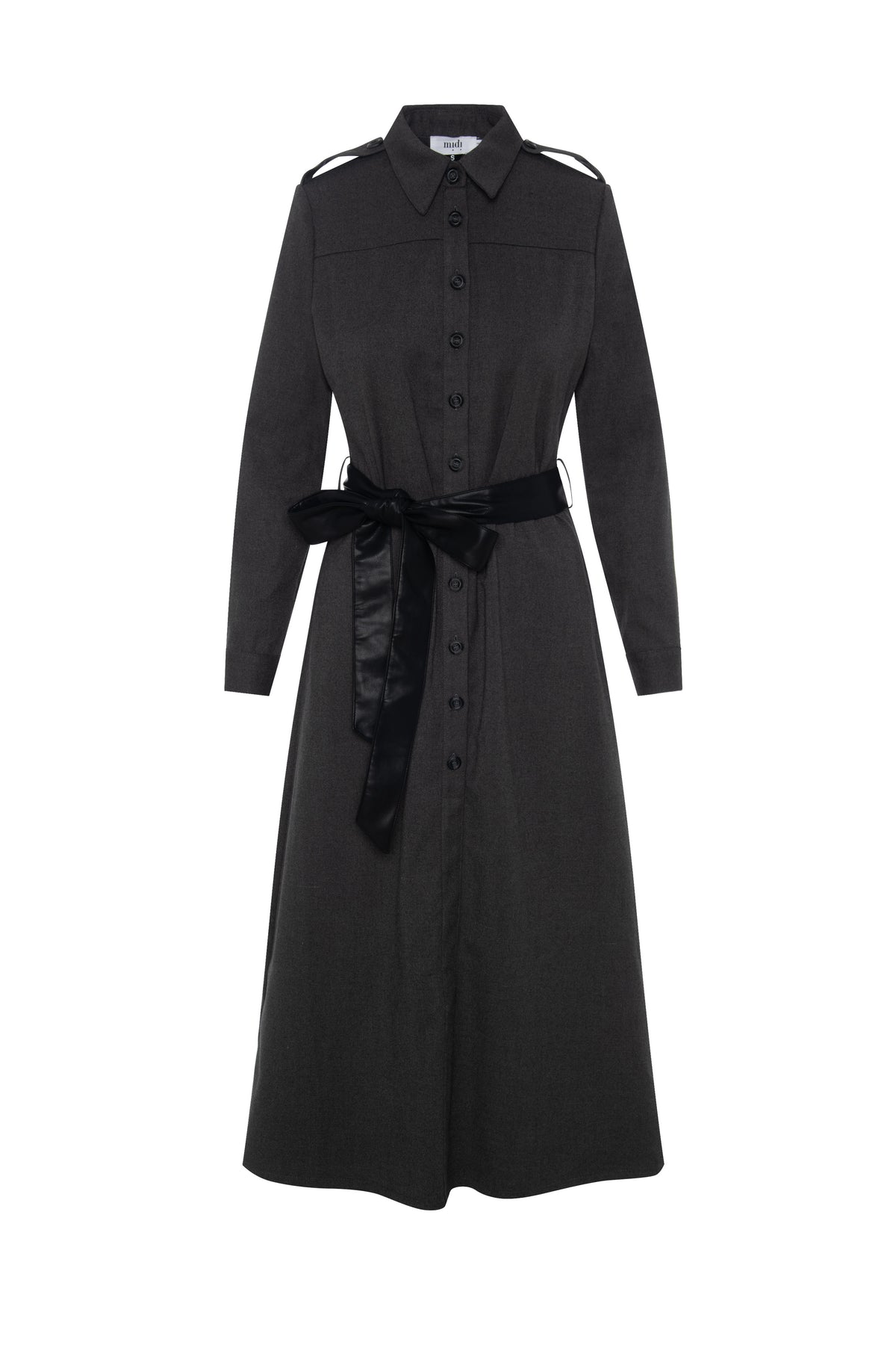 Wool Shirt Dress in Charcoal by Midi