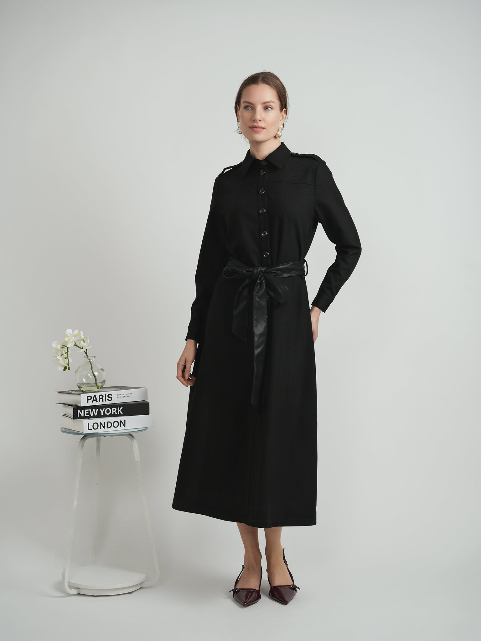 Wool Shirt Dress in by Midi