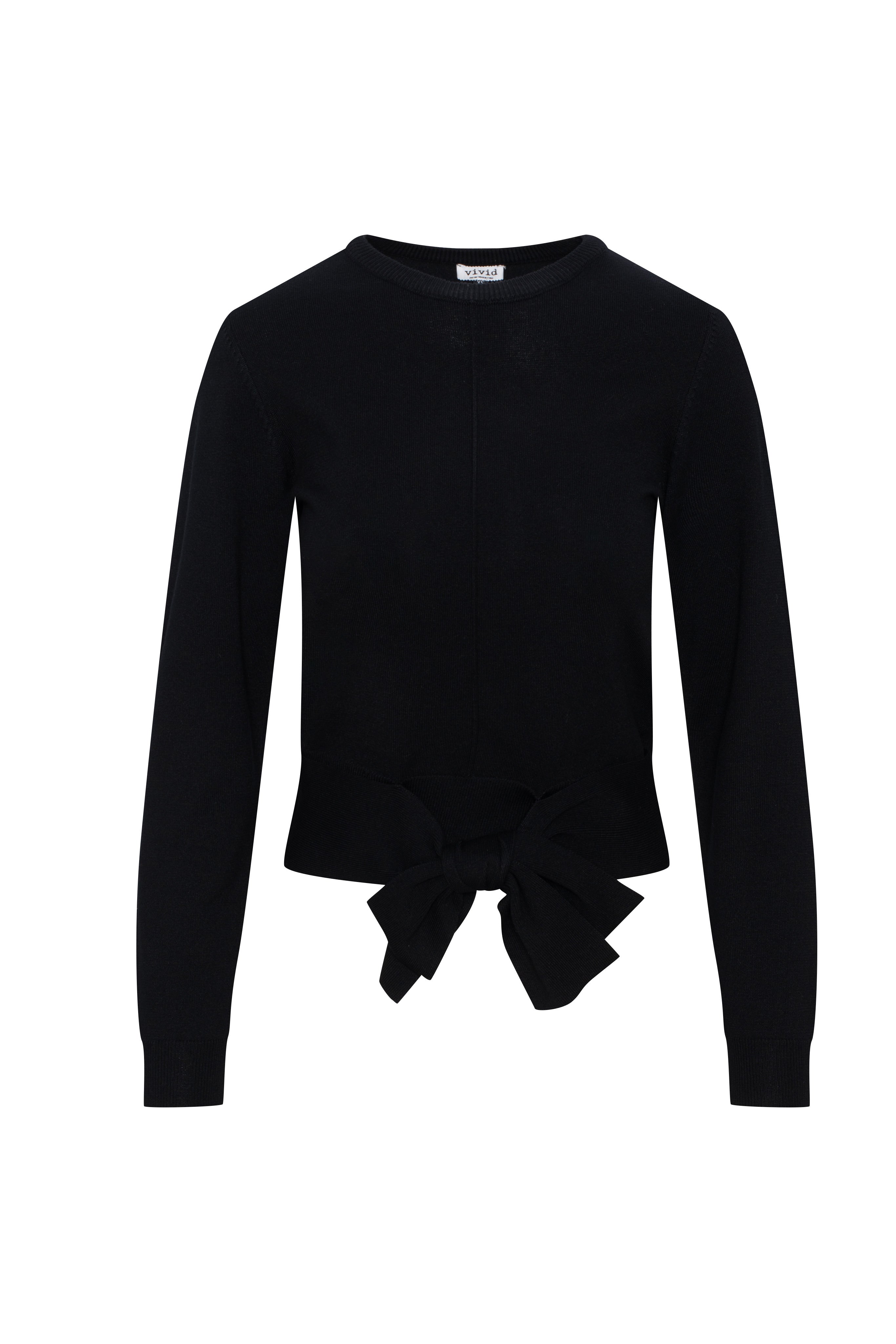 Crew Neck Tie Sweater in Black by Vivid