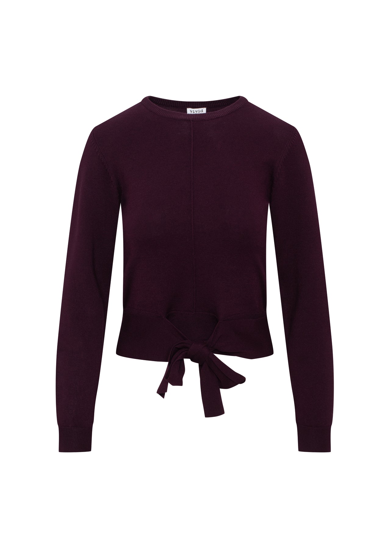 Crew Neck Tie Sweater in Dark Wine by Vivid