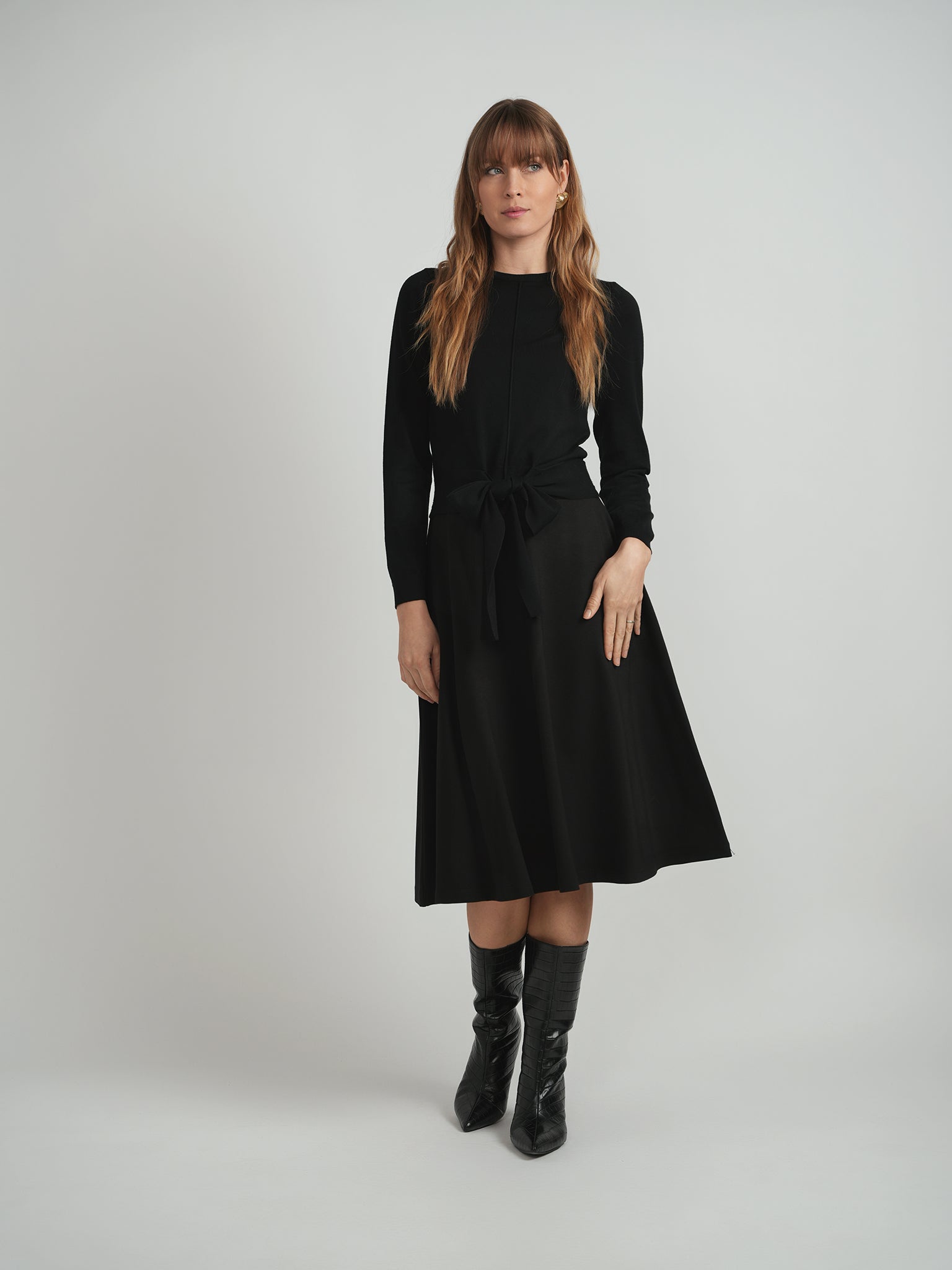 Crew Neck Tie Sweater in Black by Vivid