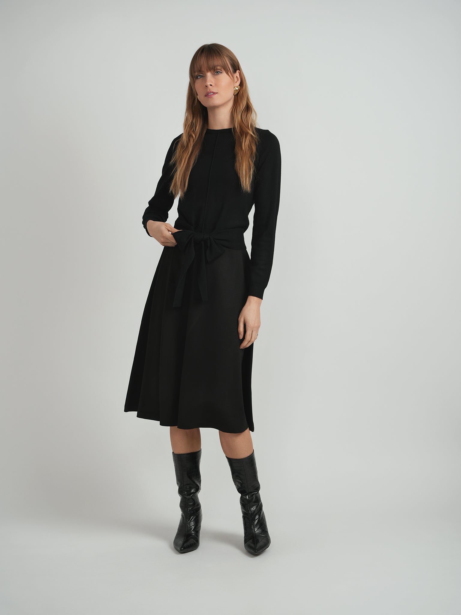 Crew Neck Tie Sweater in Black by Vivid