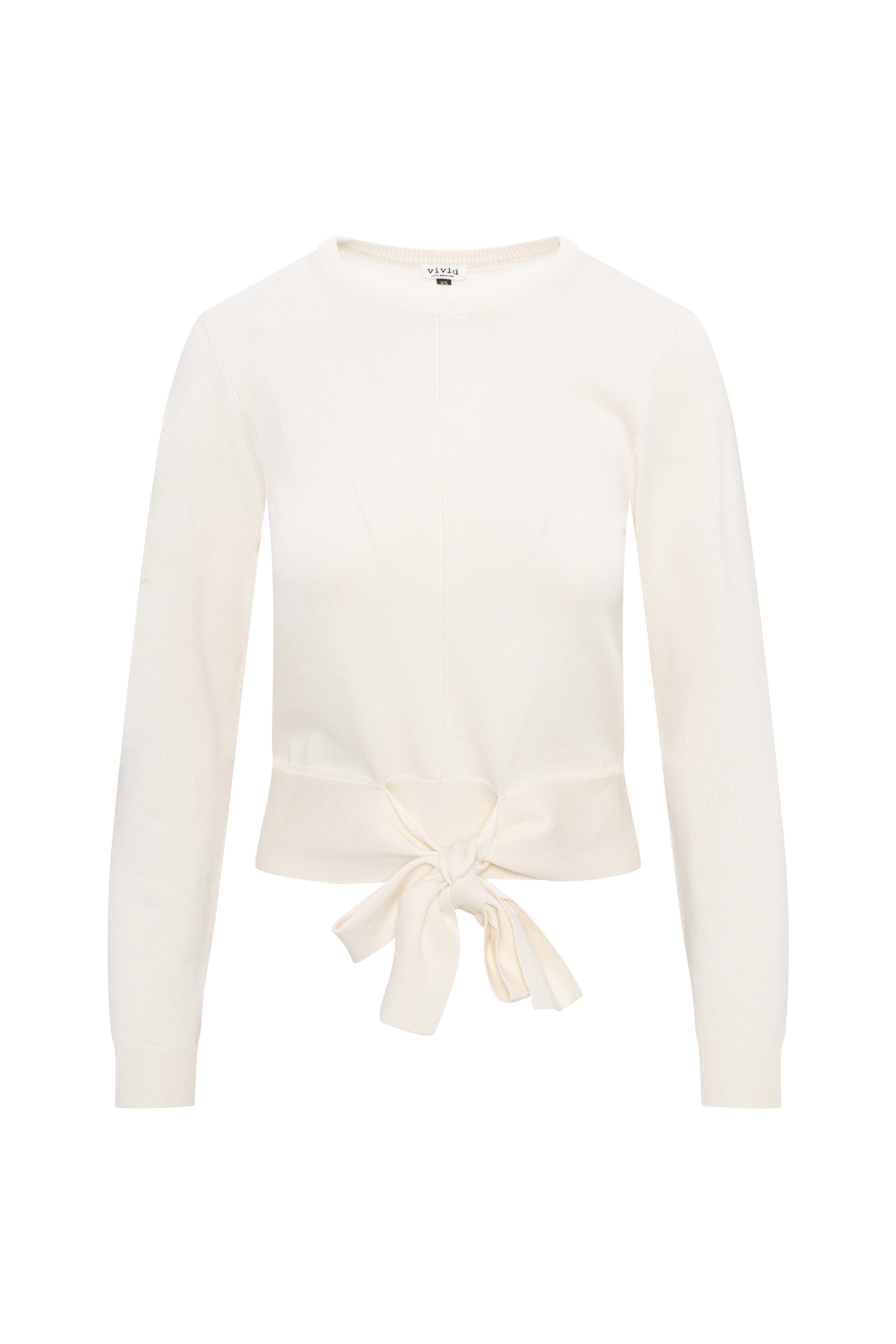 Crew Neck Tie Sweater in Cream by Vivid