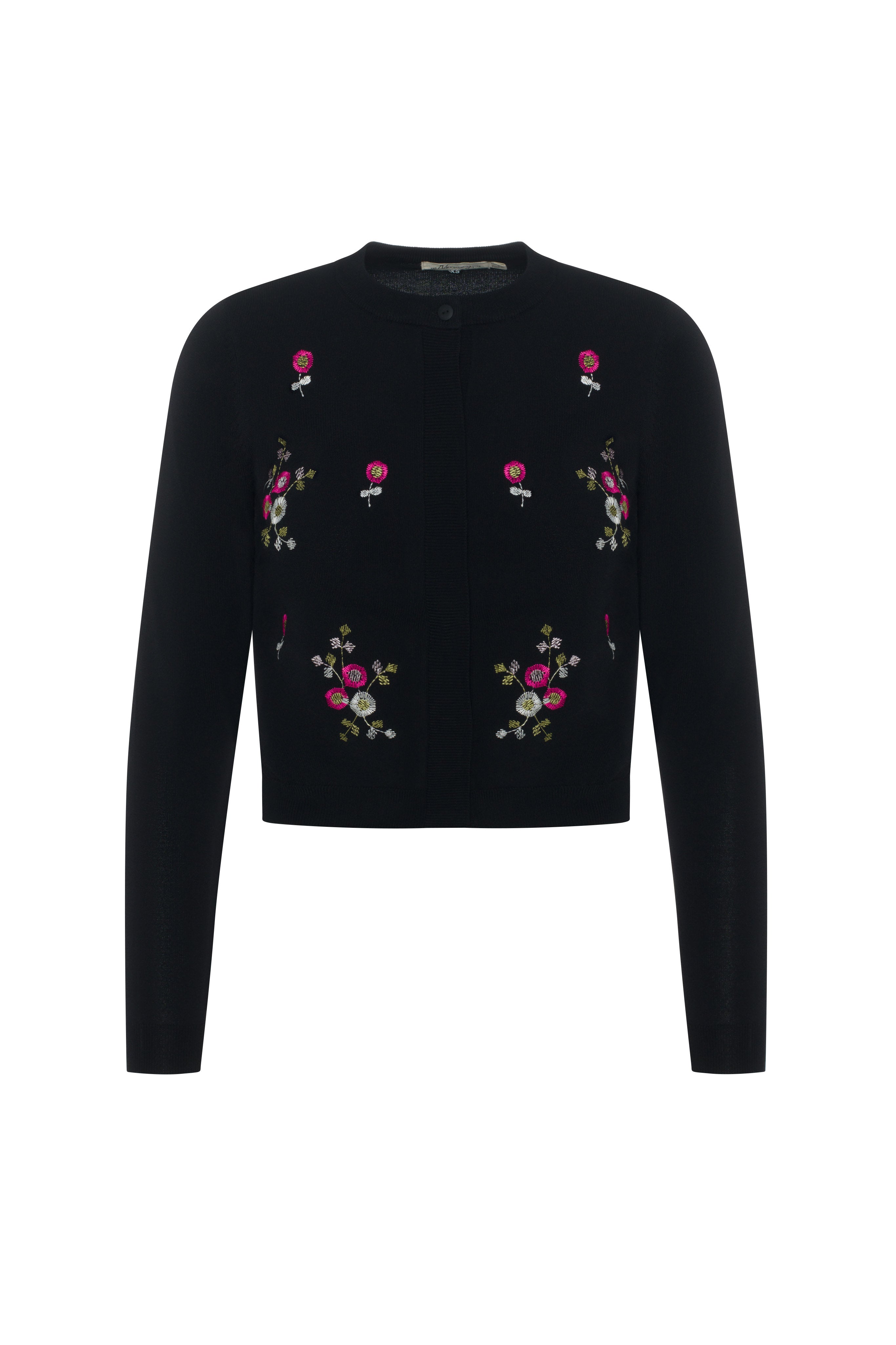 Embroidery Knit Cropped Cardigan in Black by The Norway Club