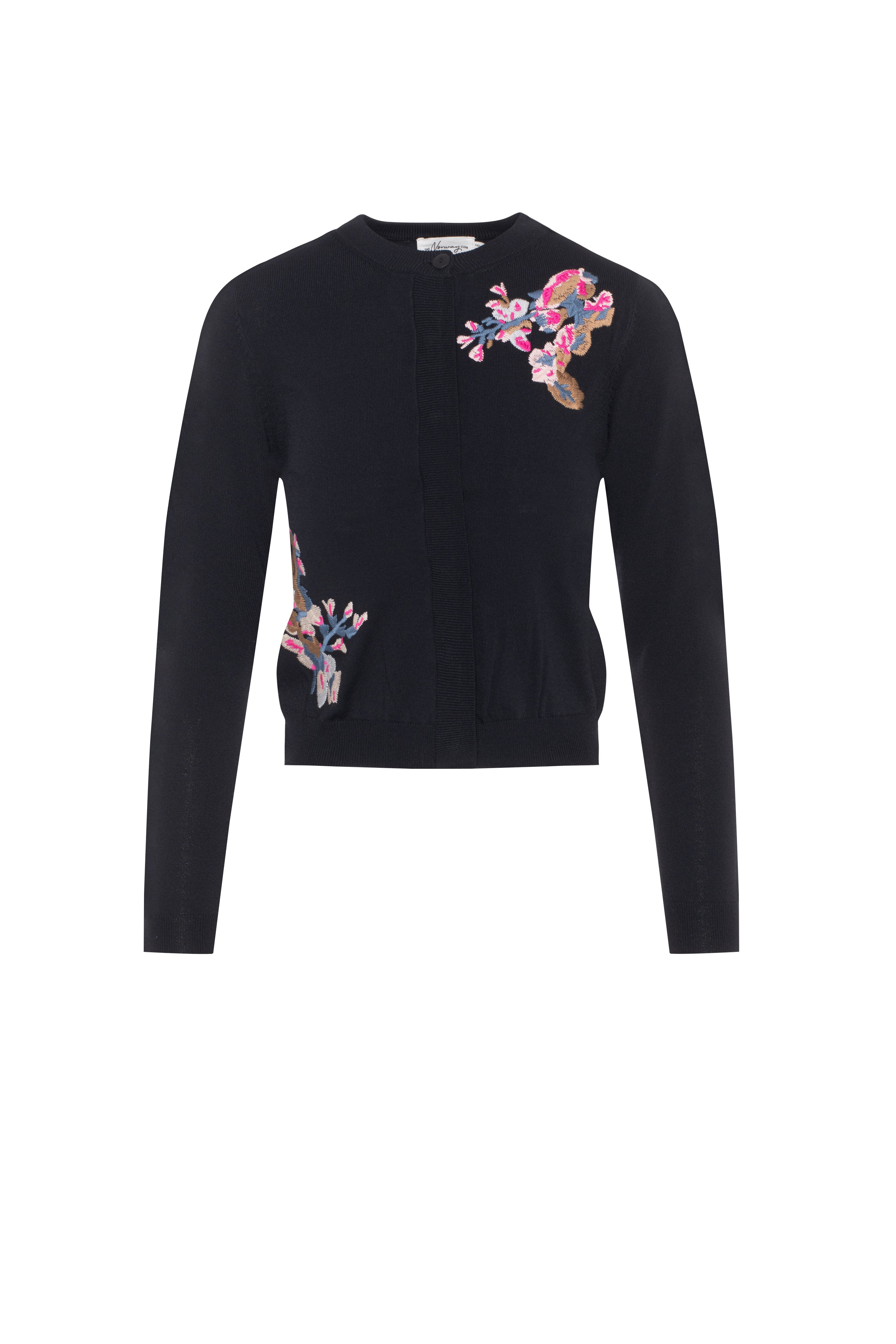 Embroidered Knit Cropped Cardigan in Black by The Norway Club