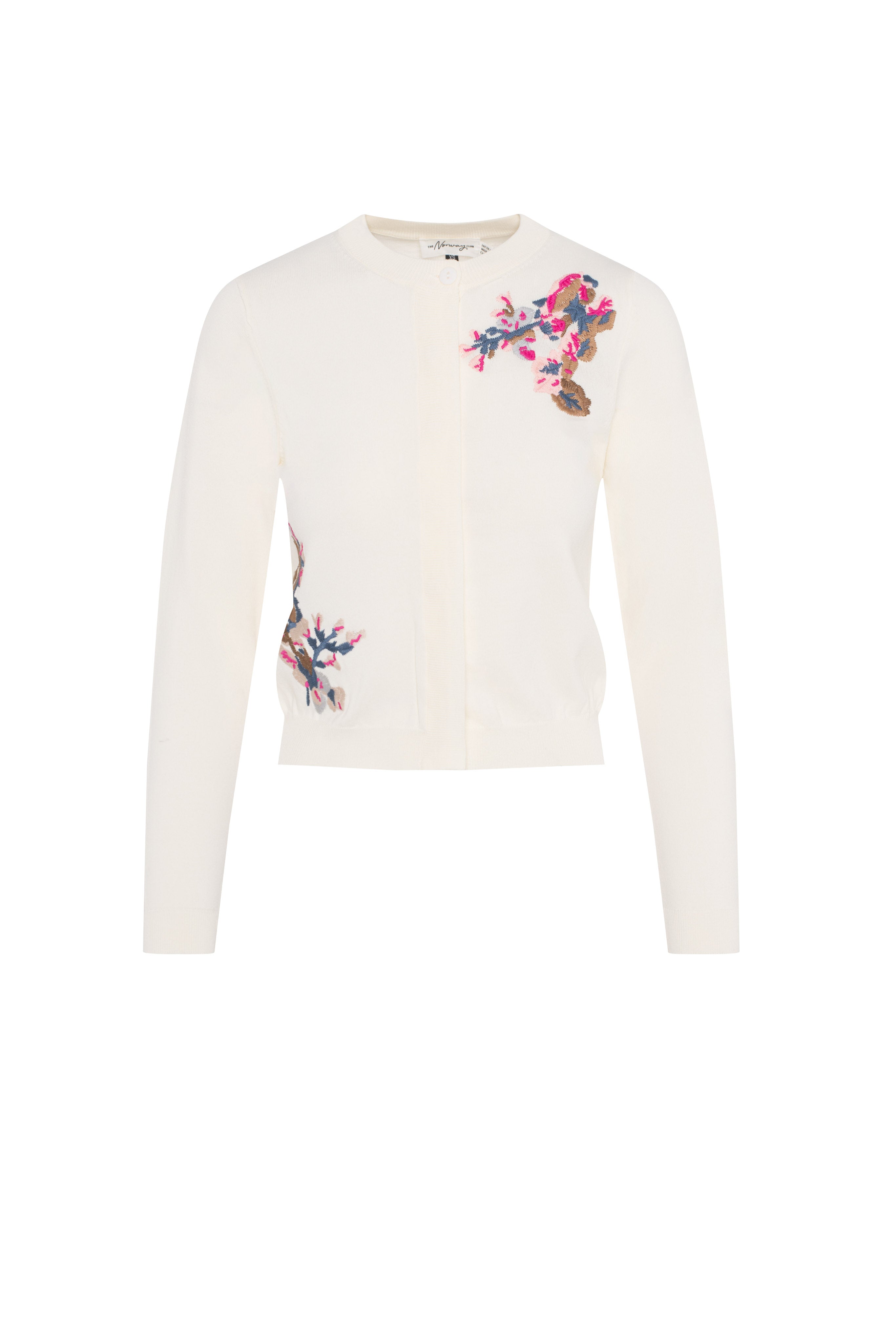 Embroidered Knit Cropped Cardigan in Cream by The Norway Club