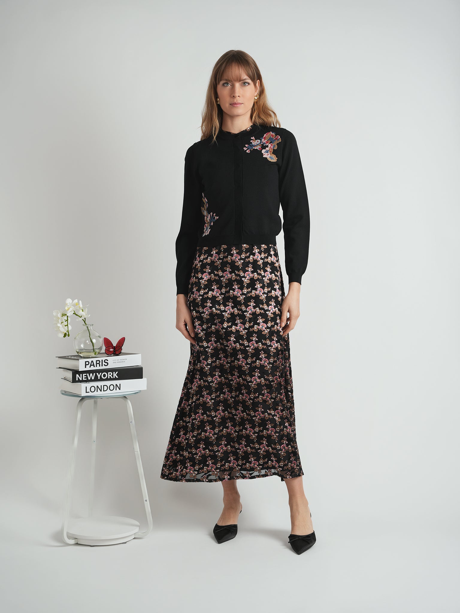 Embroidered Knit Cropped Cardigan in by The Norway Club