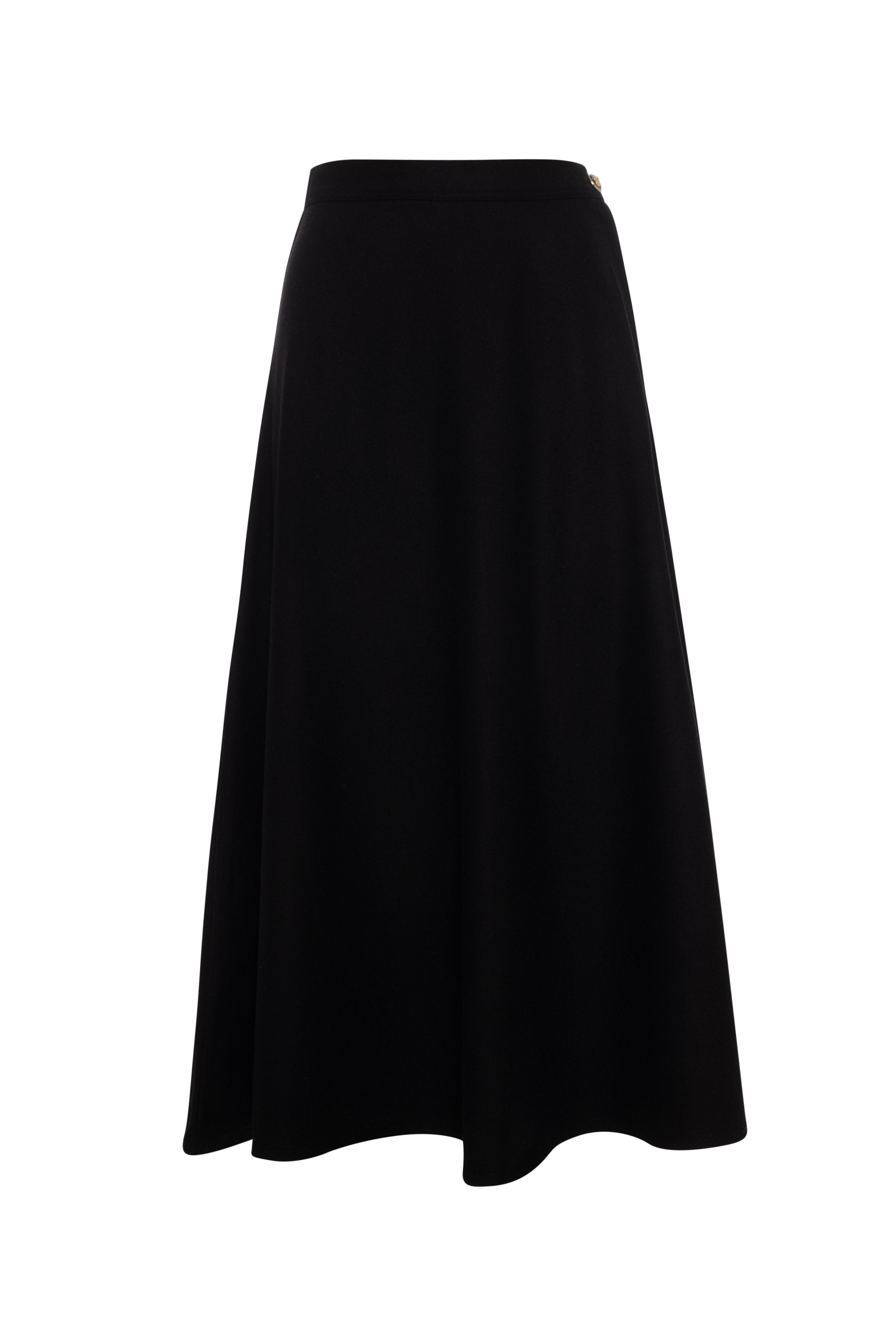 Wool Button Side Midi Skirt in Black by Viva K