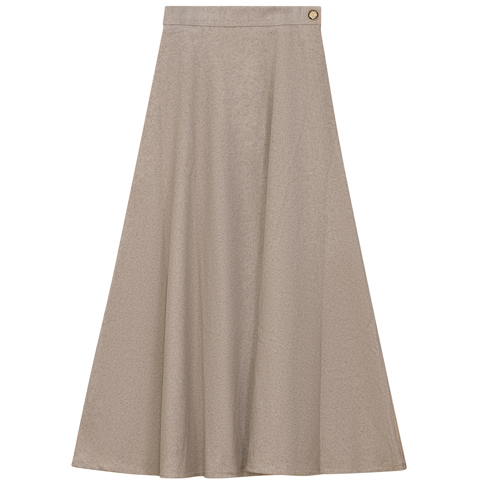 Wool Button Side Midi Skirt in Oatmeal by Viva K