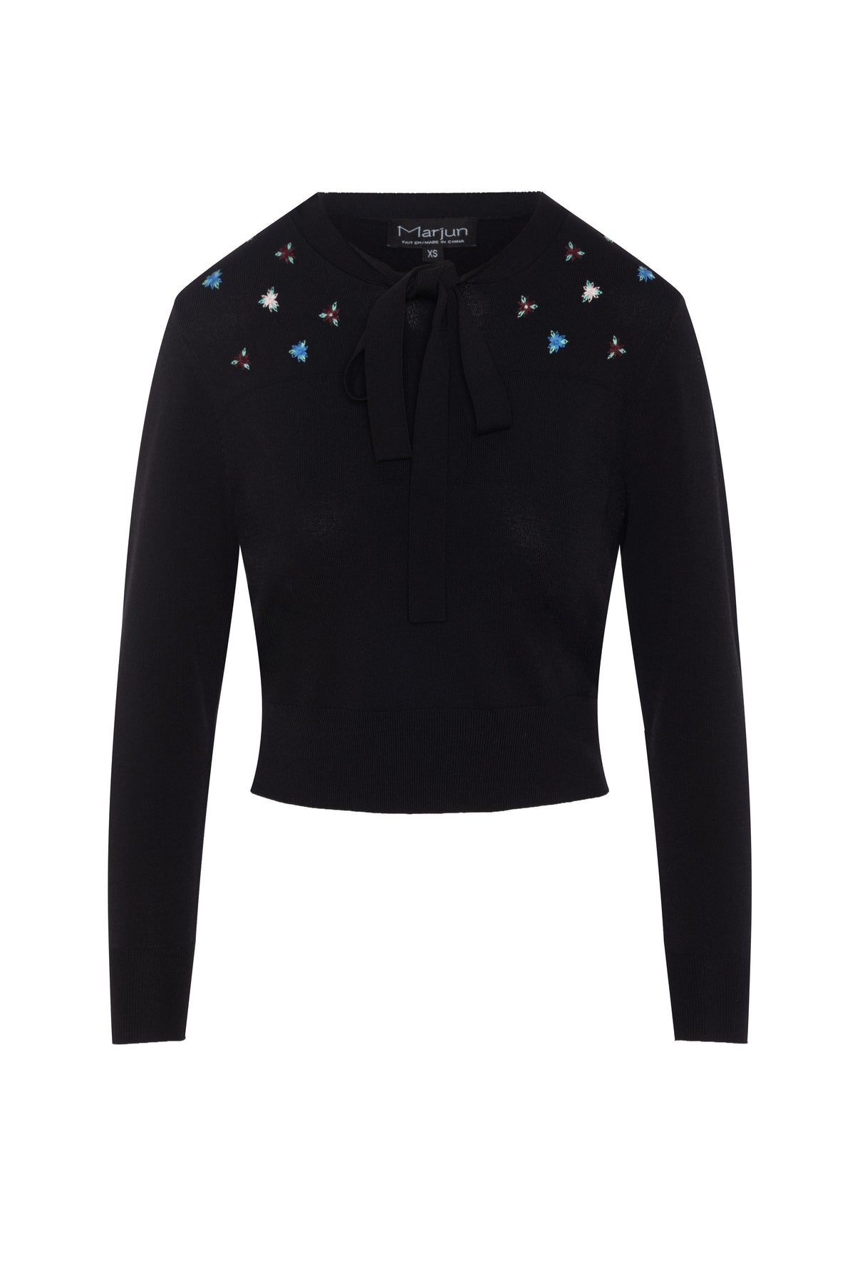 Cropped Embroidered Tie Sweater in Black by Marjun