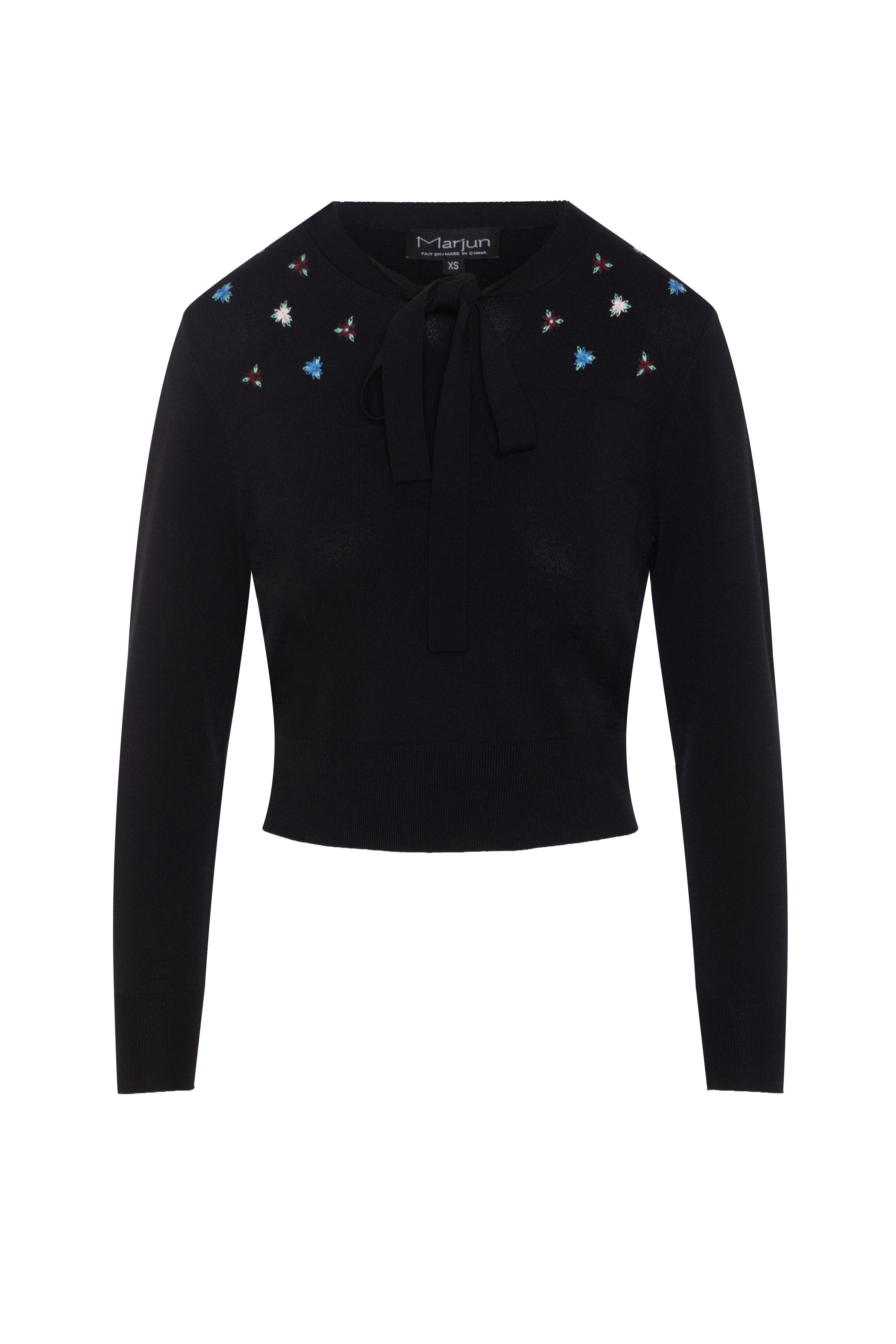 Cropped Embroidered Tie Sweater in by Marjun