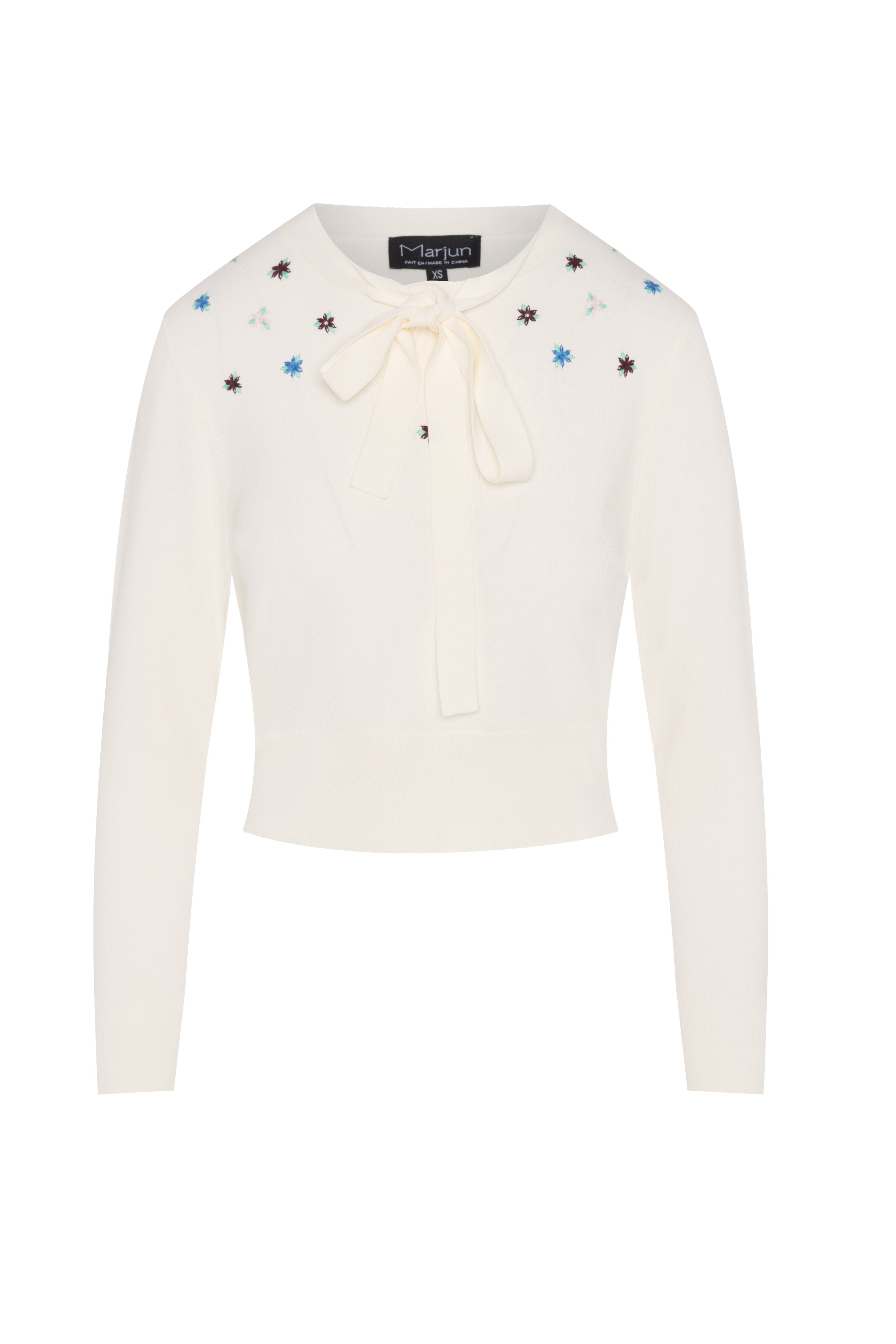 Cropped Embroidered Tie Sweater in Cream by Marjun