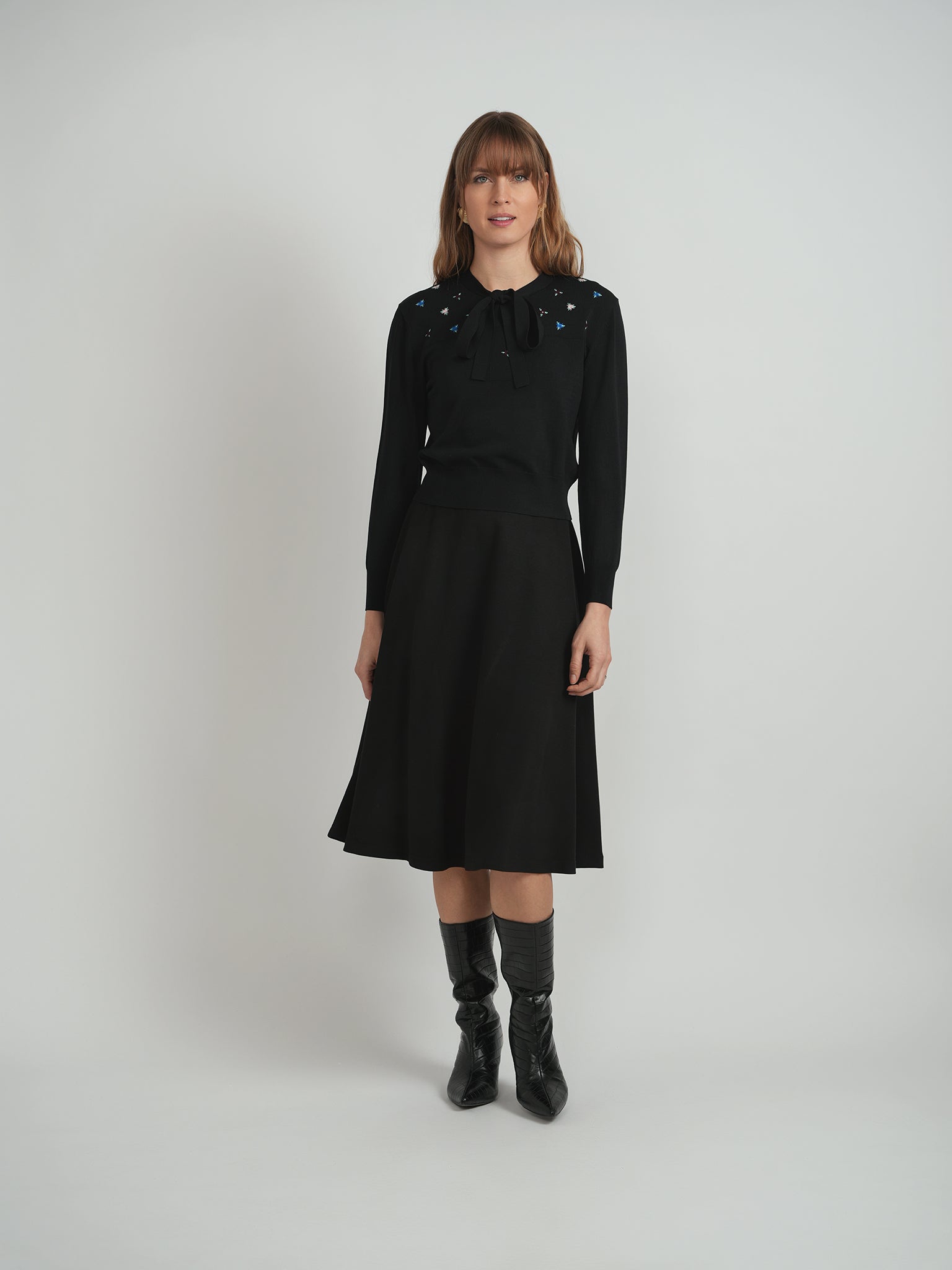 Cropped Embroidered Tie Sweater in by Marjun