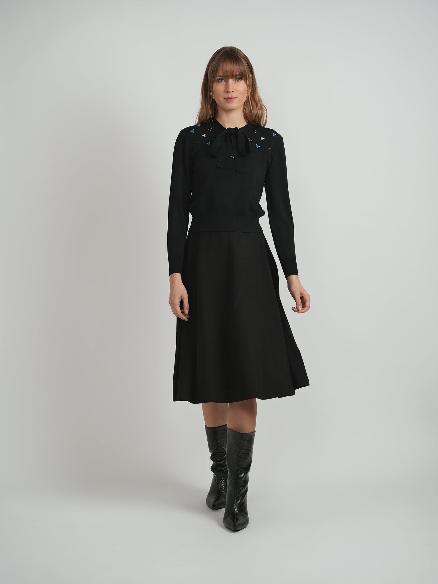 Cropped Embroidered Tie Sweater in by Marjun