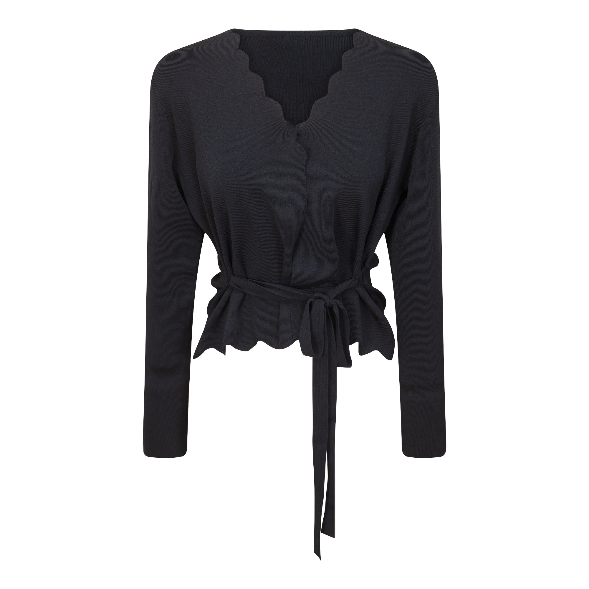 Scalloped Knit Cardigan in Black by MiuMax