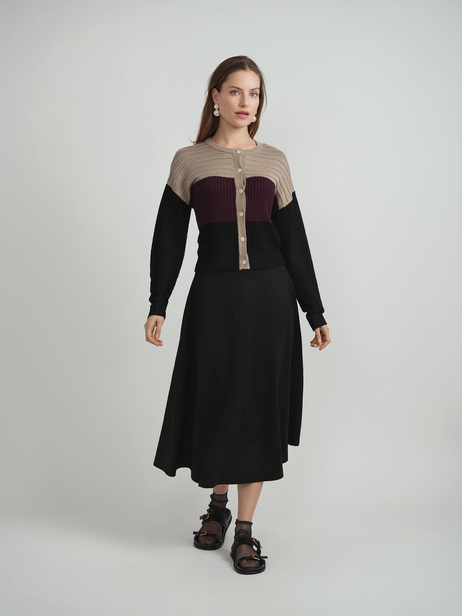 Cropped Knit Color Blocked Cardigan in by Hashtag